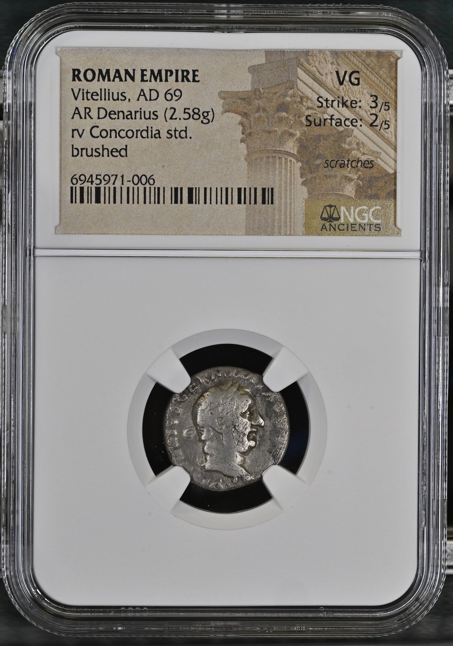 Roman Empire - Vitellius - Silver Denarius - NGC VG - RIC:90