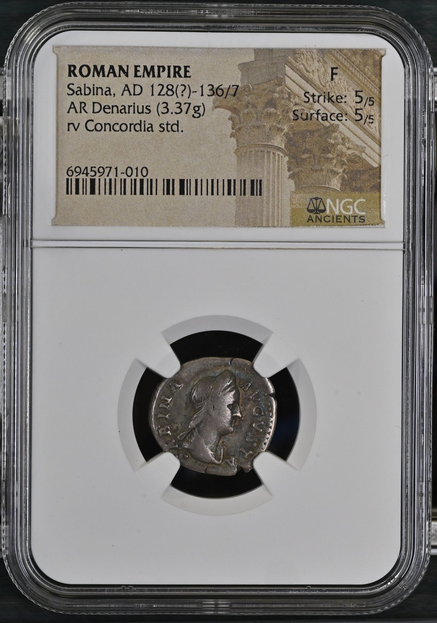 Roman Empire - Sabina - Silver Denarius - NGC F - RIC:391