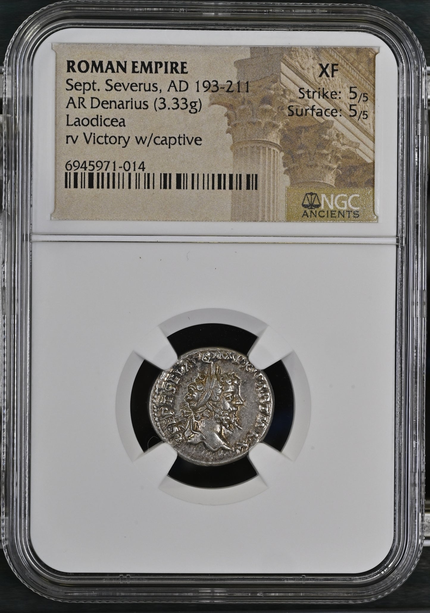 Roman Empire - Septimius Severus - Silver Denarius - NGC XF - RIC:514