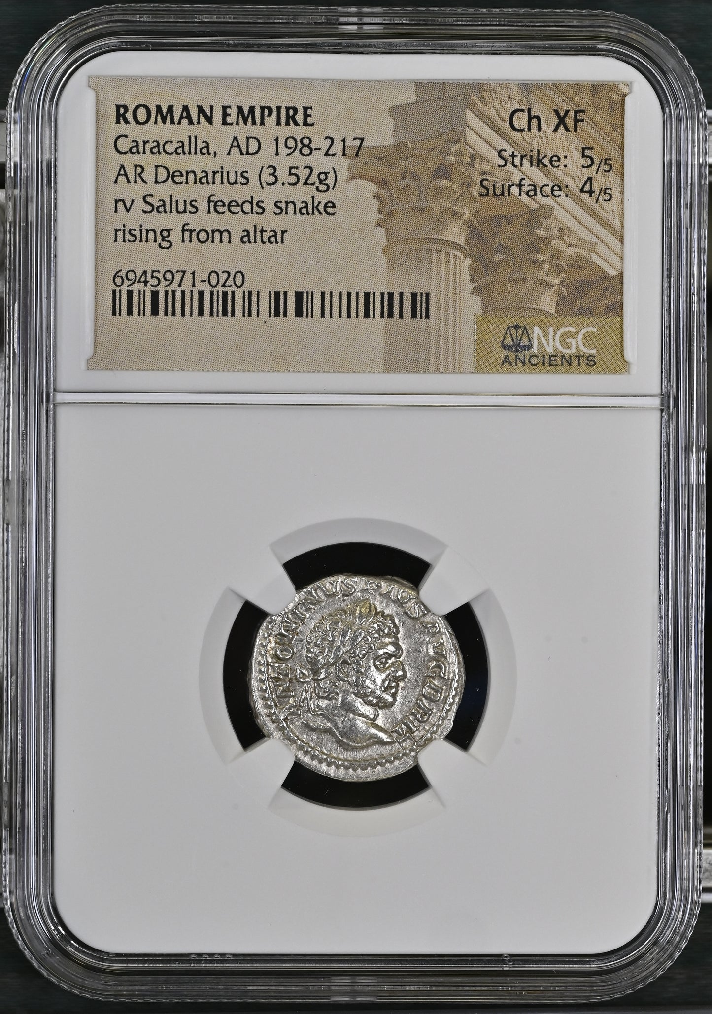 Roman Empire - Caracalla - Silver Denarius - NGC Ch XF - RIC:196