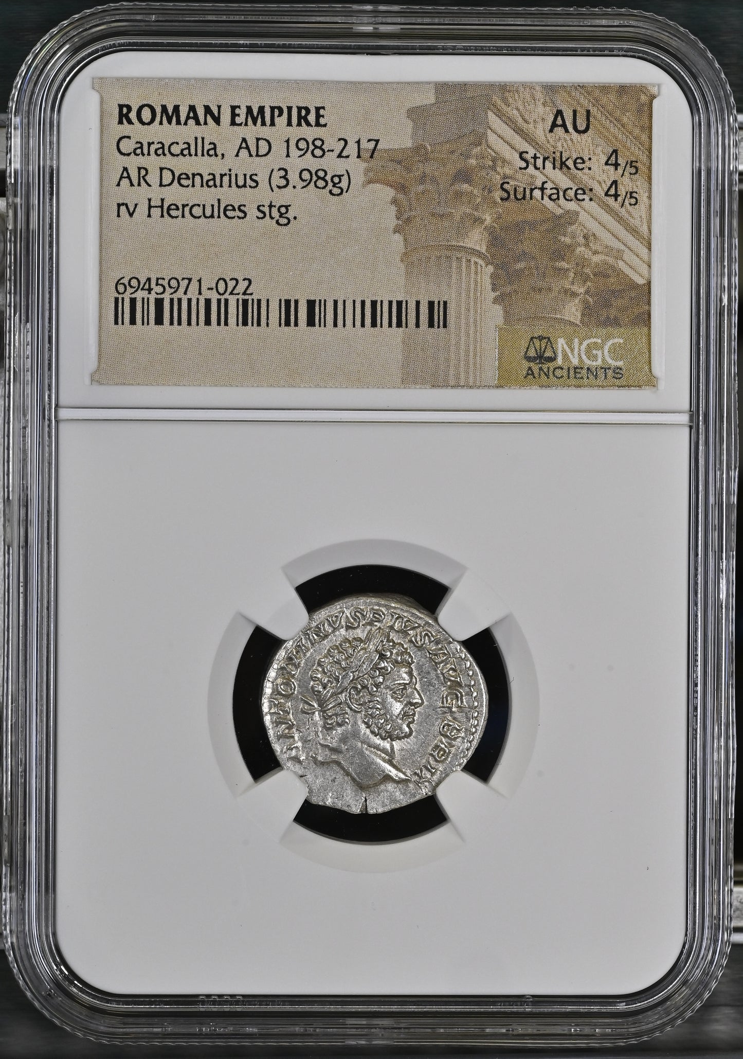 Roman Empire - Caracalla - Silver Denarius - NGC AU - RIC:206c