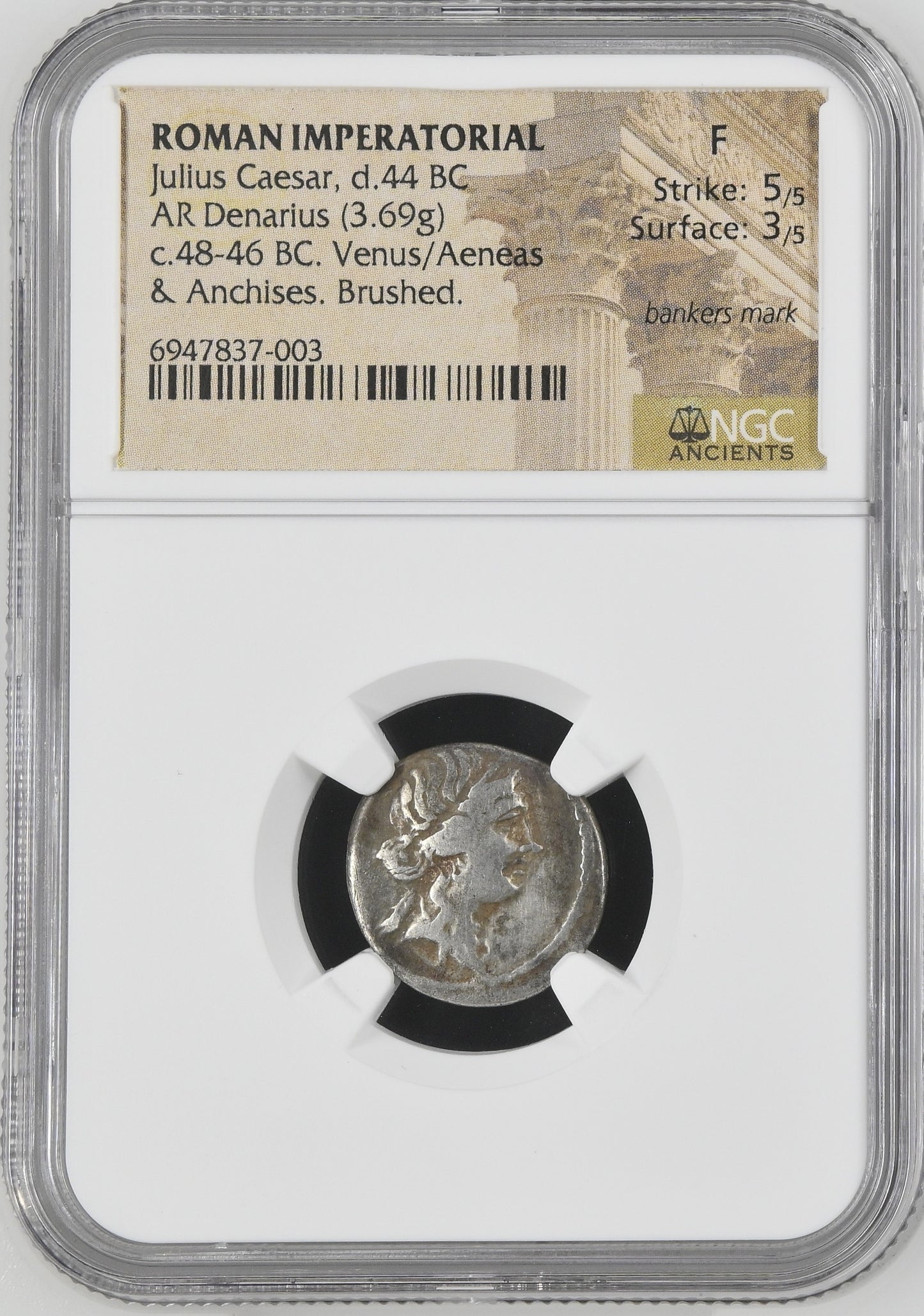 Roman Imperatorial - Julius Caesar - Silver Denarius - NGC F - Crawf. 458/1