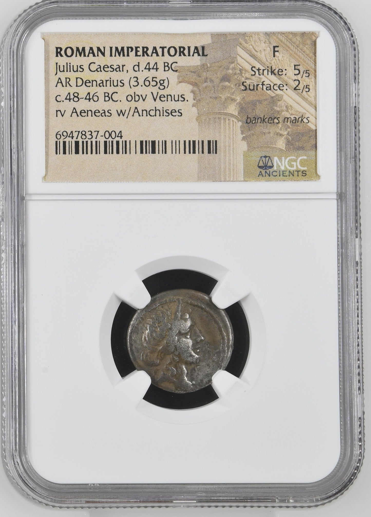 Roman Imperatorial - Julius Caesar - Silver Denarius - NGC F - Crawf. 458/1
