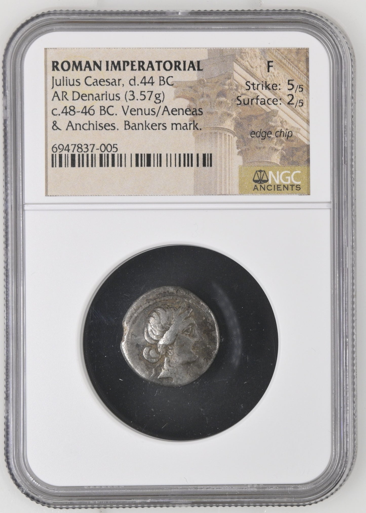 Roman Imperatorial - Julius Caesar - Silver Denarius - NGC F - Crawf. 458/1