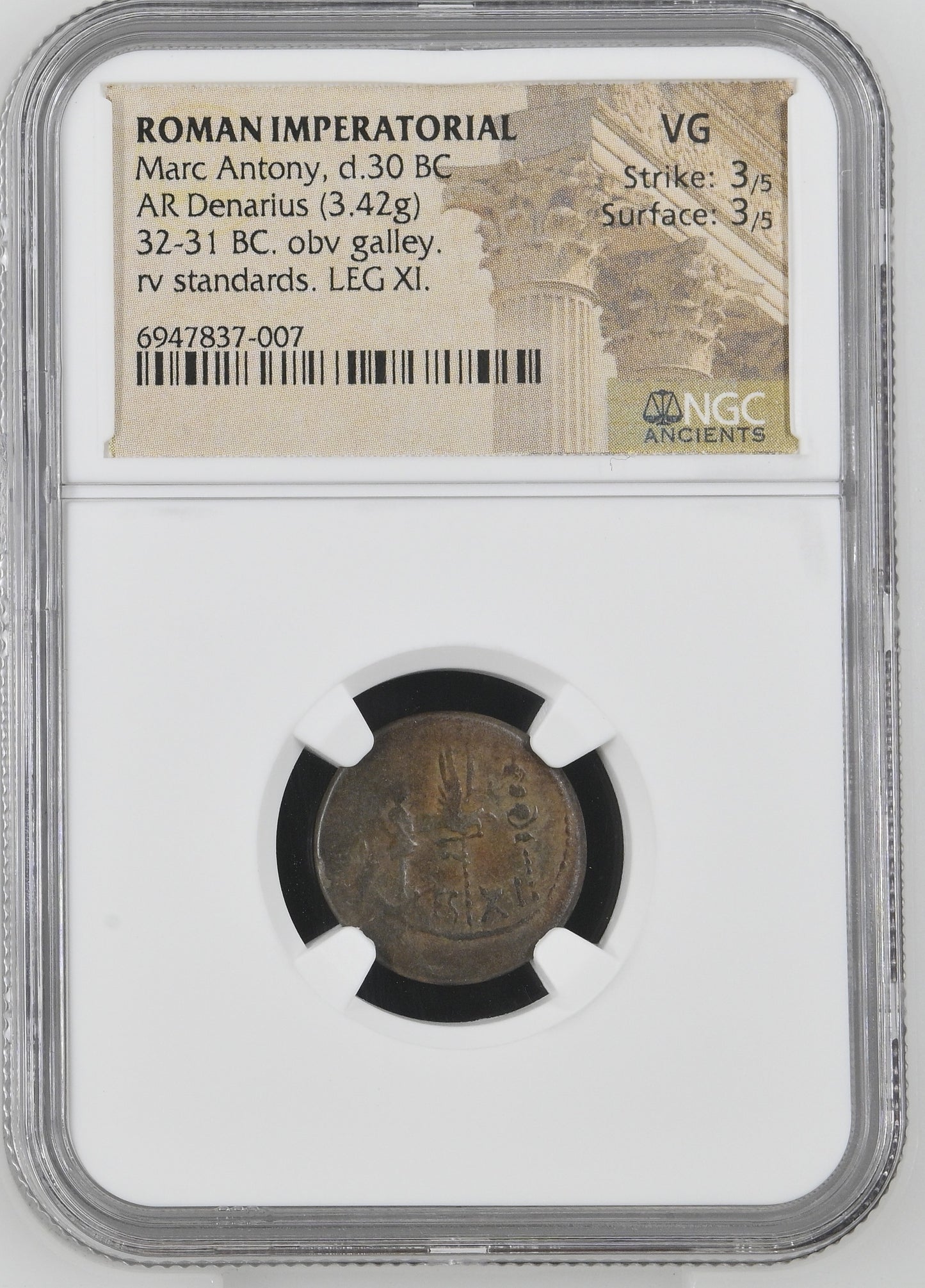 Roman Imperatorial - Marc Antony - Silver Denarius - NGC VG - Crawf. 544/25