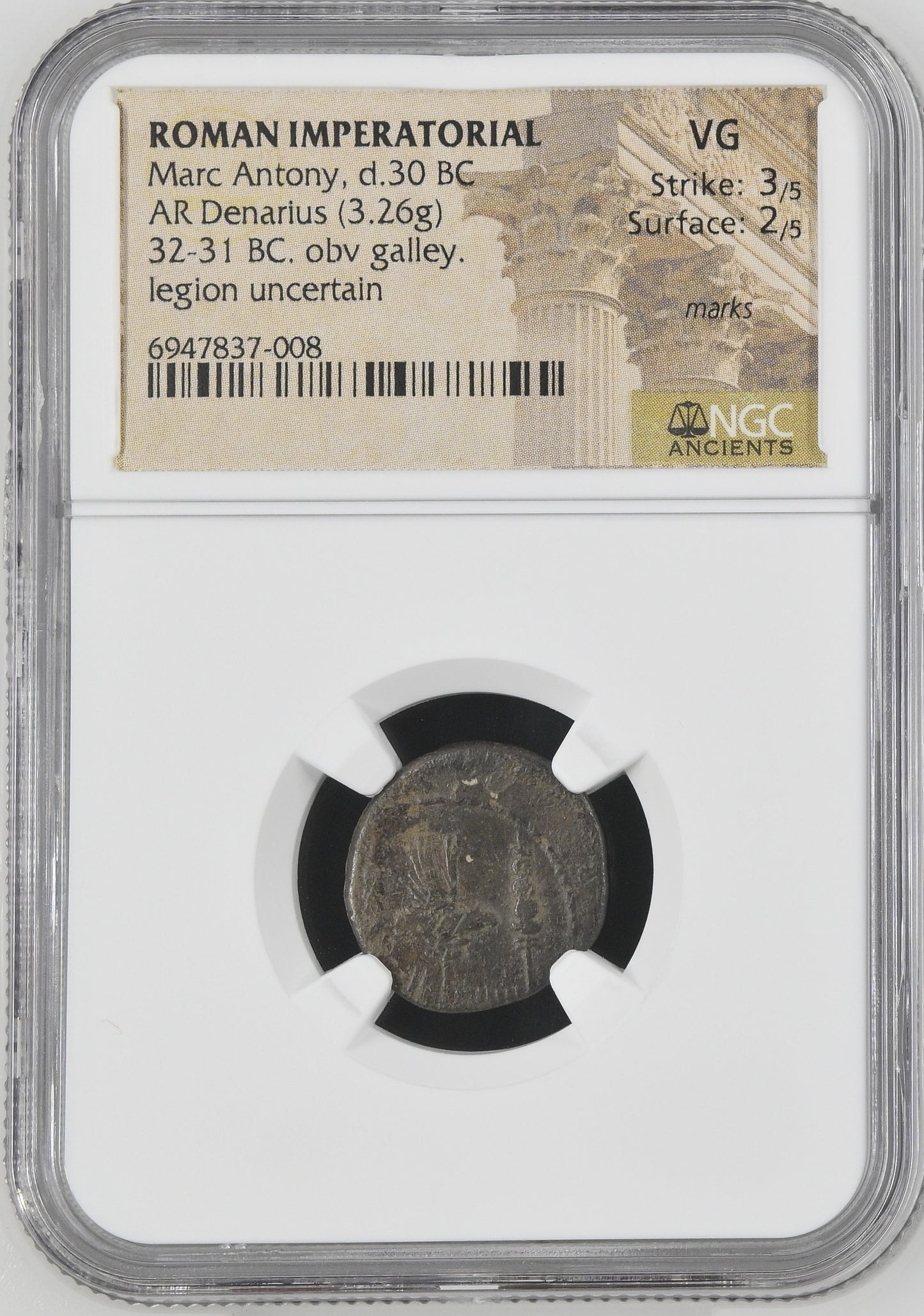 Roman Imperatorial - Marc Antony - Silver Denarius - NGC VG - Crawf. 544/28