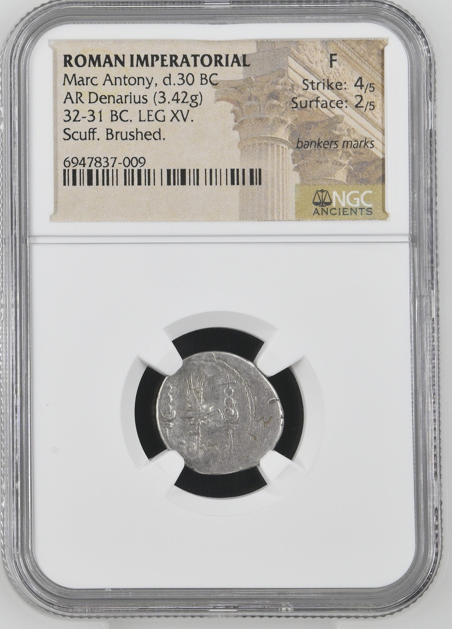 Roman Imperatorial - Marc Antony - Silver Denarius - NGC F - Crawf. 544/30