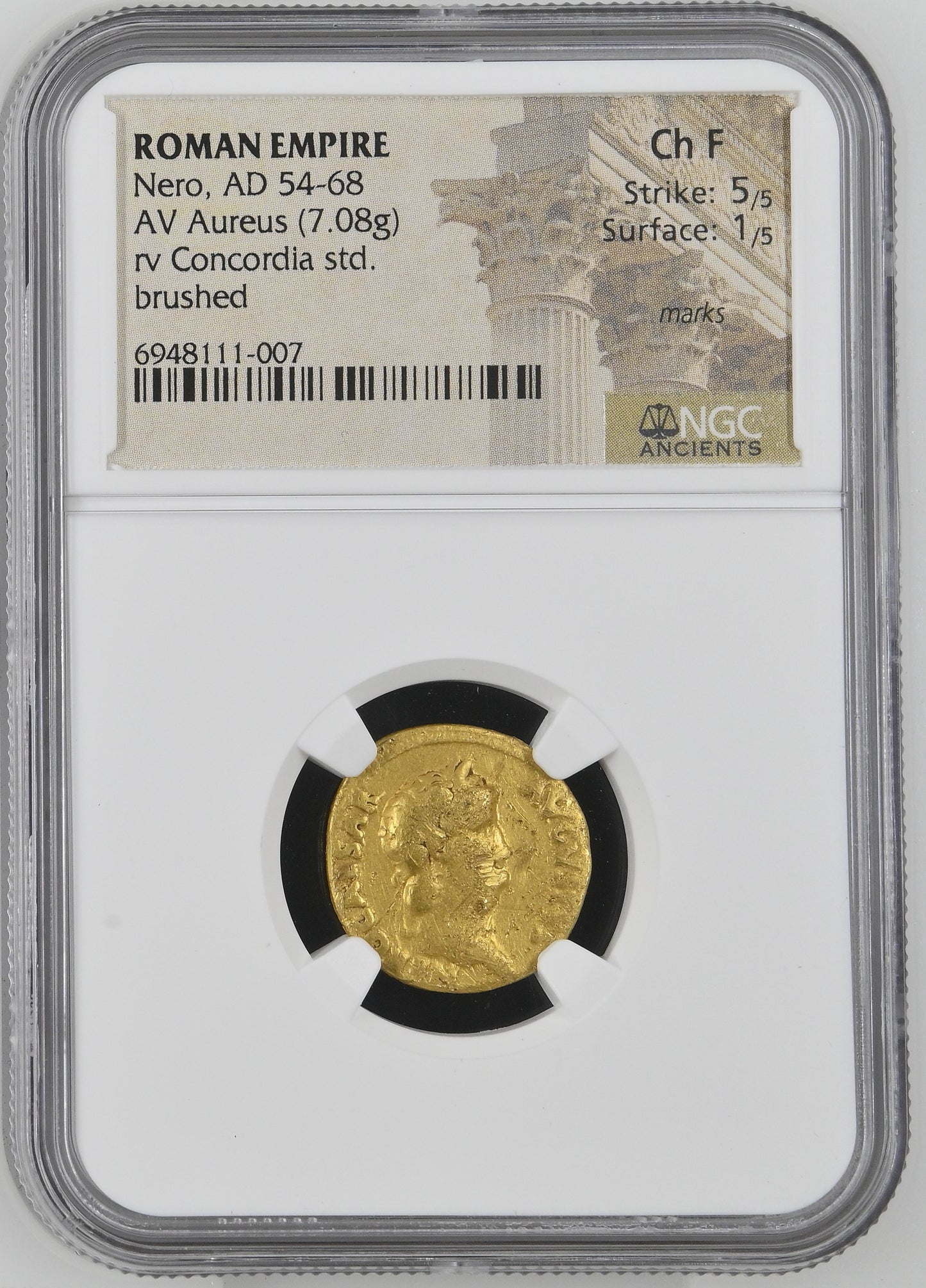 Roman Empire - Nero - Gold Aureus - NGC Ch F - RIC:48