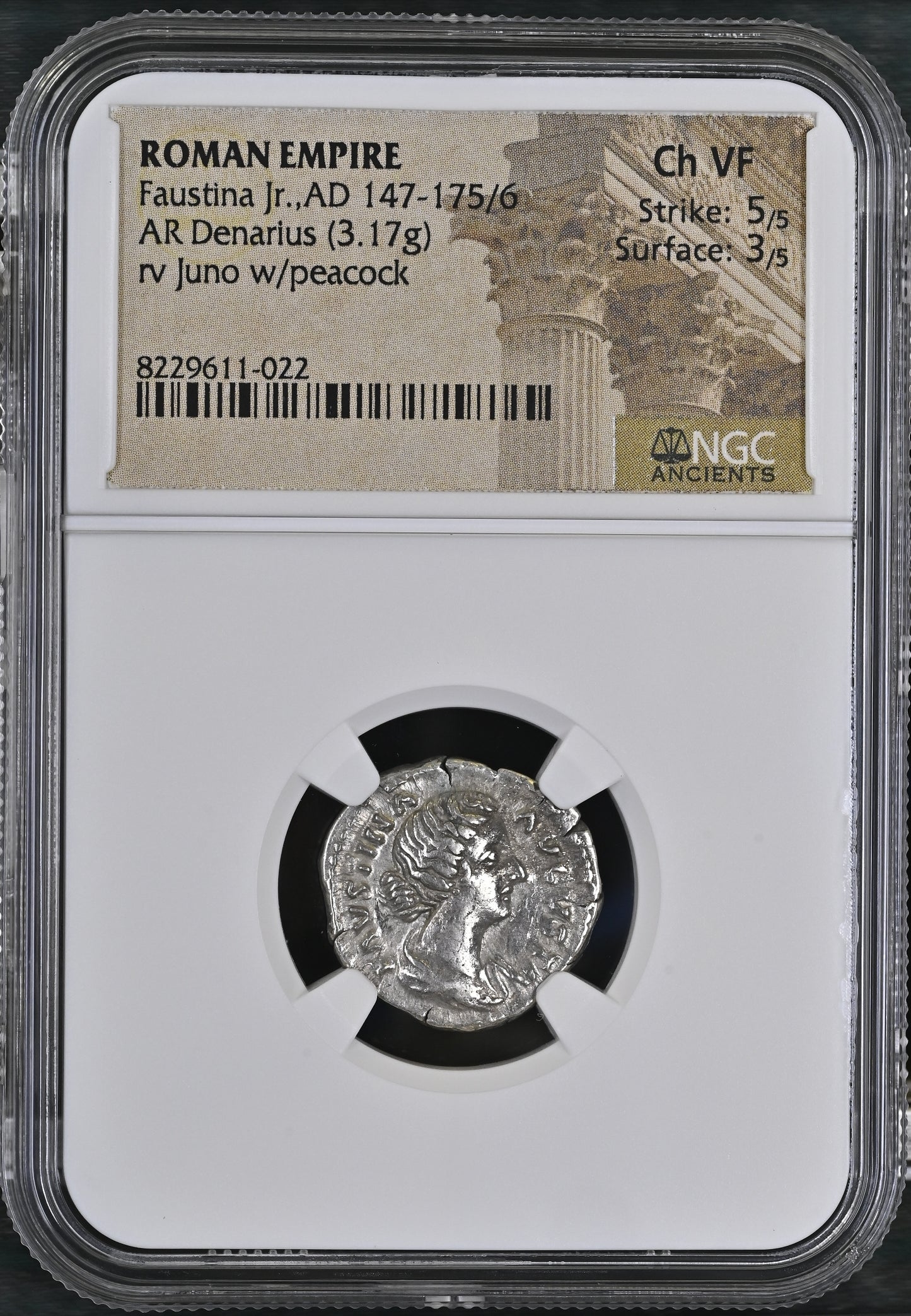 Roman Empire - Faustina II - Silver Denarius - NGC Ch VF