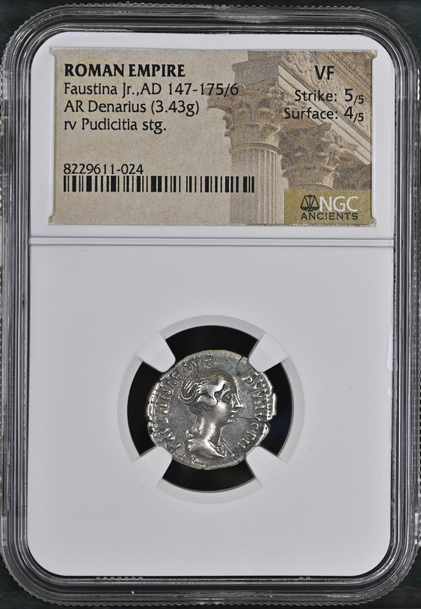 Roman Empire - Faustina II - Silver Denarius - NGC VF