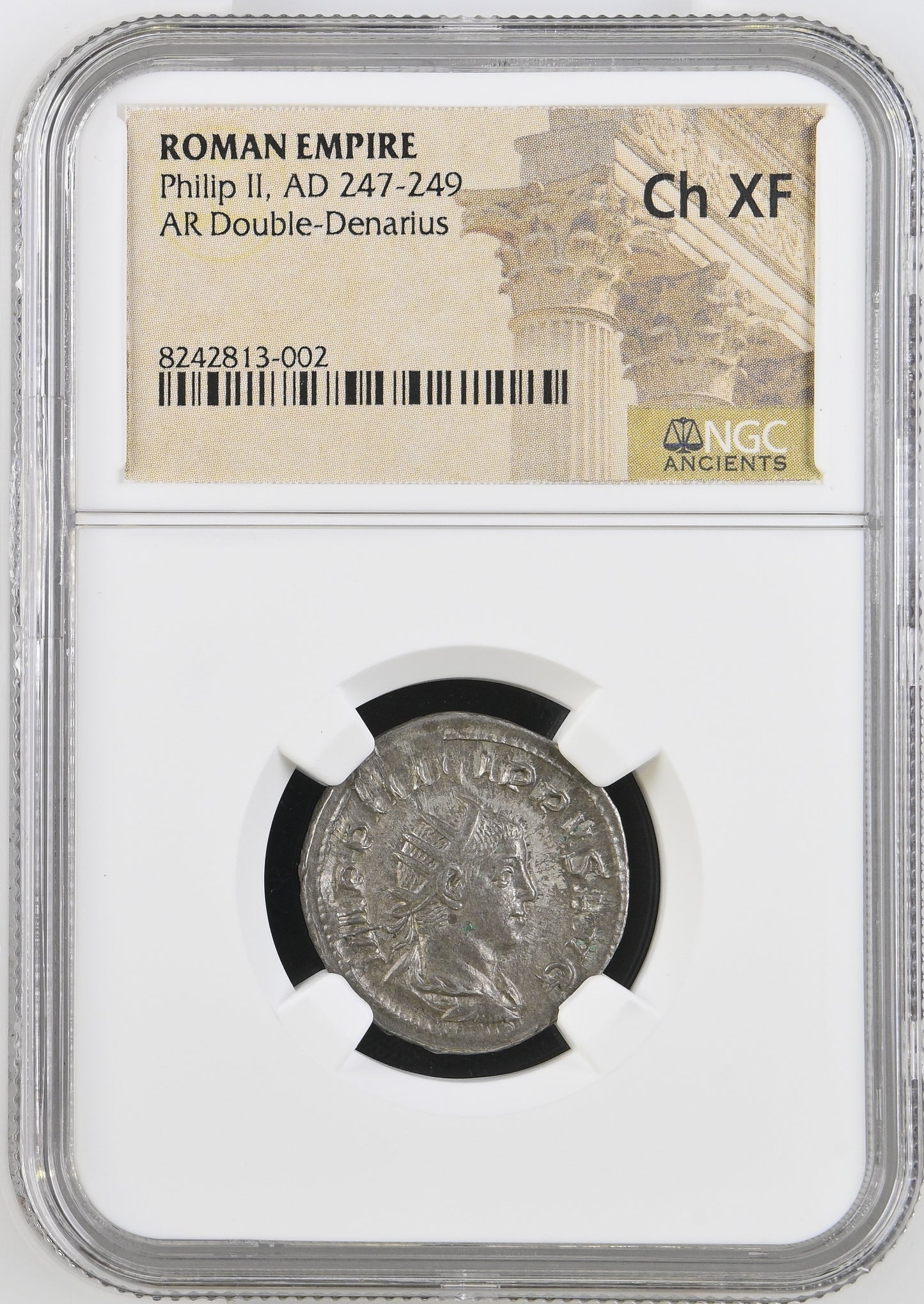 Roman Empire - Philip II - Silver Double-Denarius - NGC Ch XF