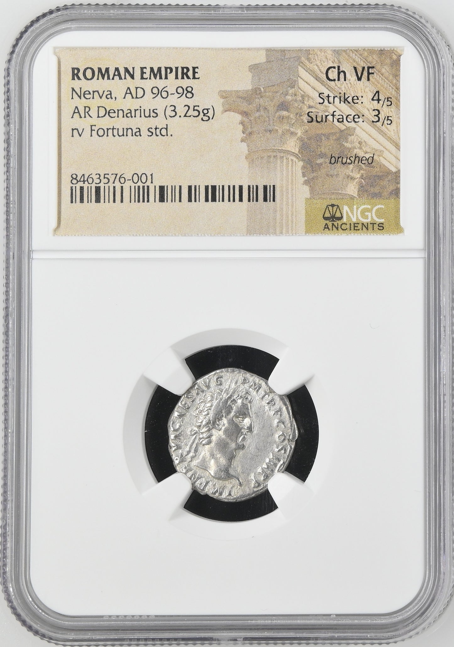 Roman Empire - Nerva - Silver Denarius - NGC Ch VF - RIC:17