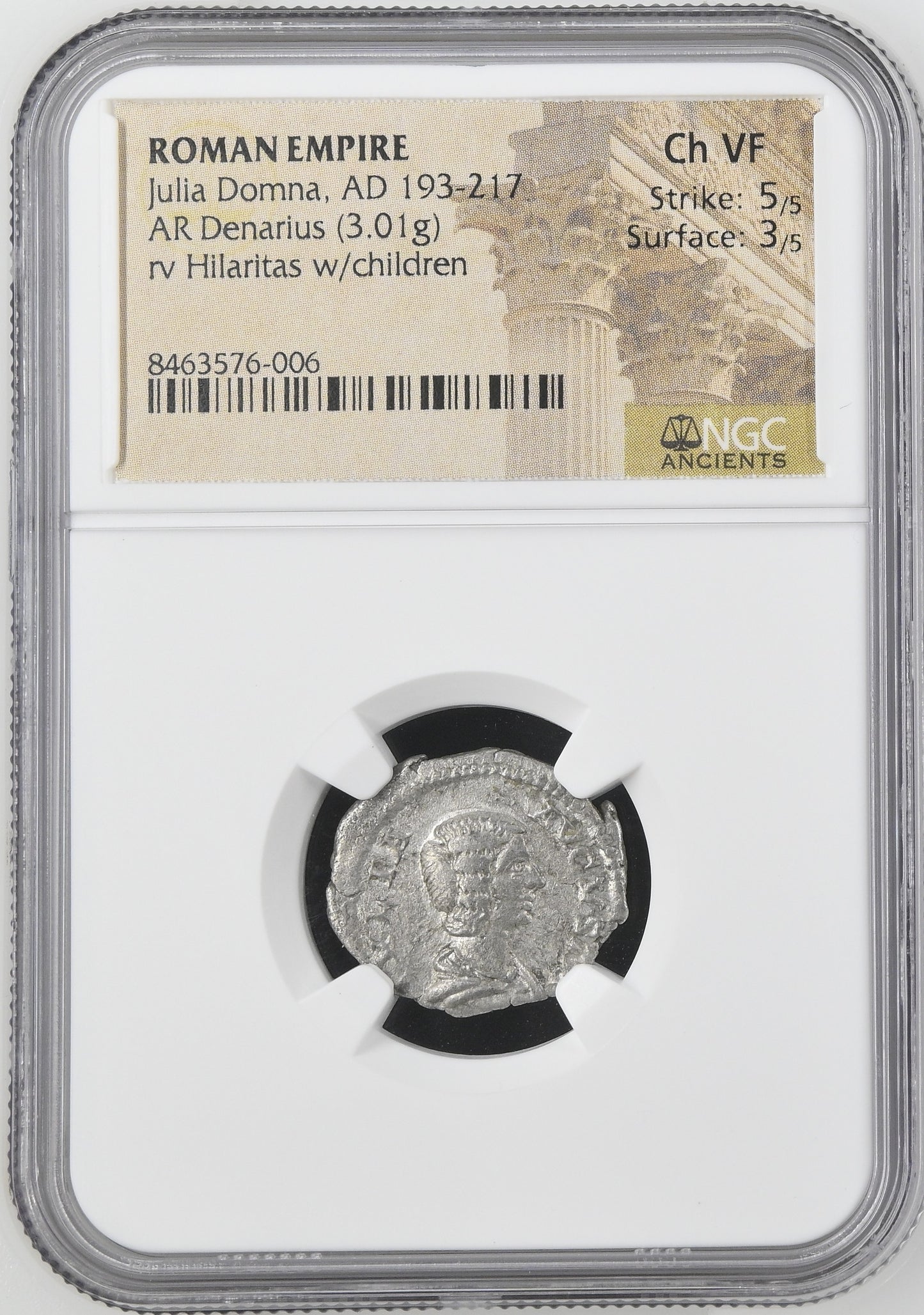 Roman Empire - Julia Domna - Silver Denarius - NGC Ch VF - RIC:559