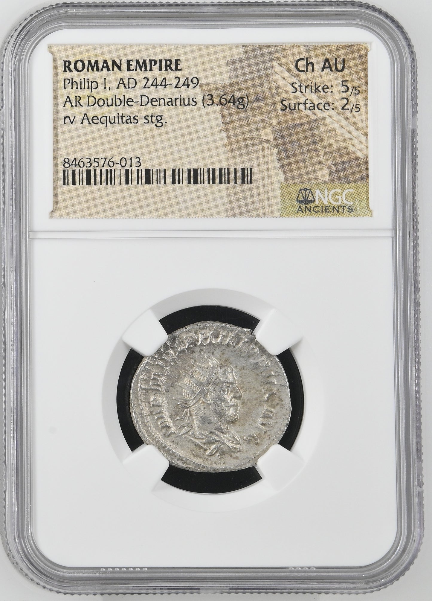 Roman Empire - Philip I - Silver Double-Denarius - NGC Ch AU - RIC:27b