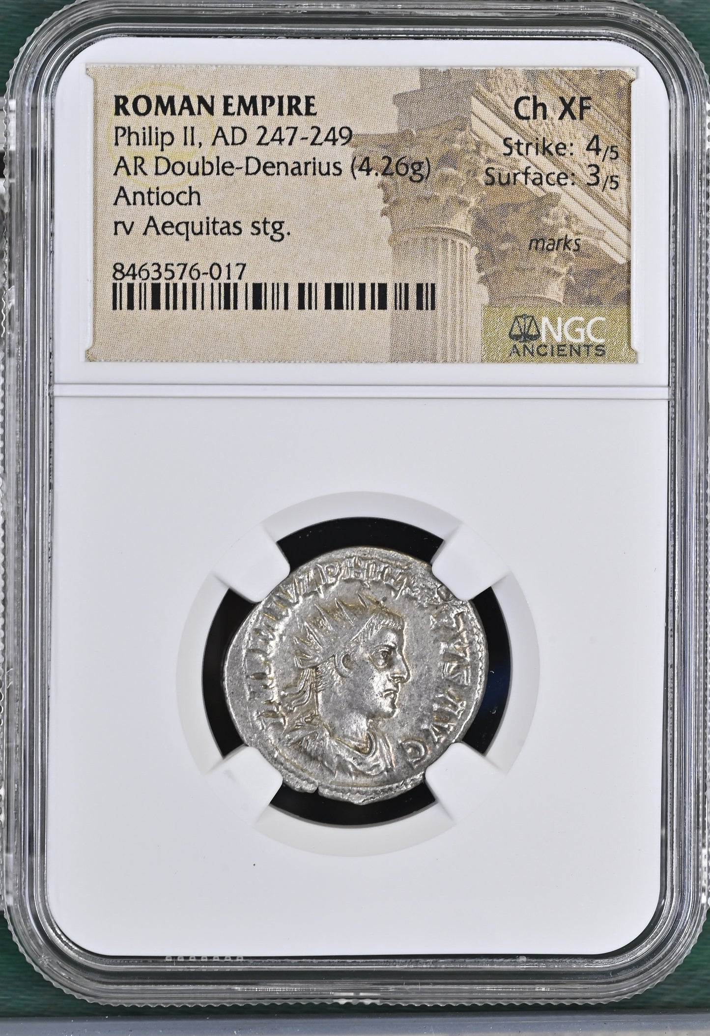Roman Empire - Philip II - Silver Double-Denarius - NGC Ch XF - 240a