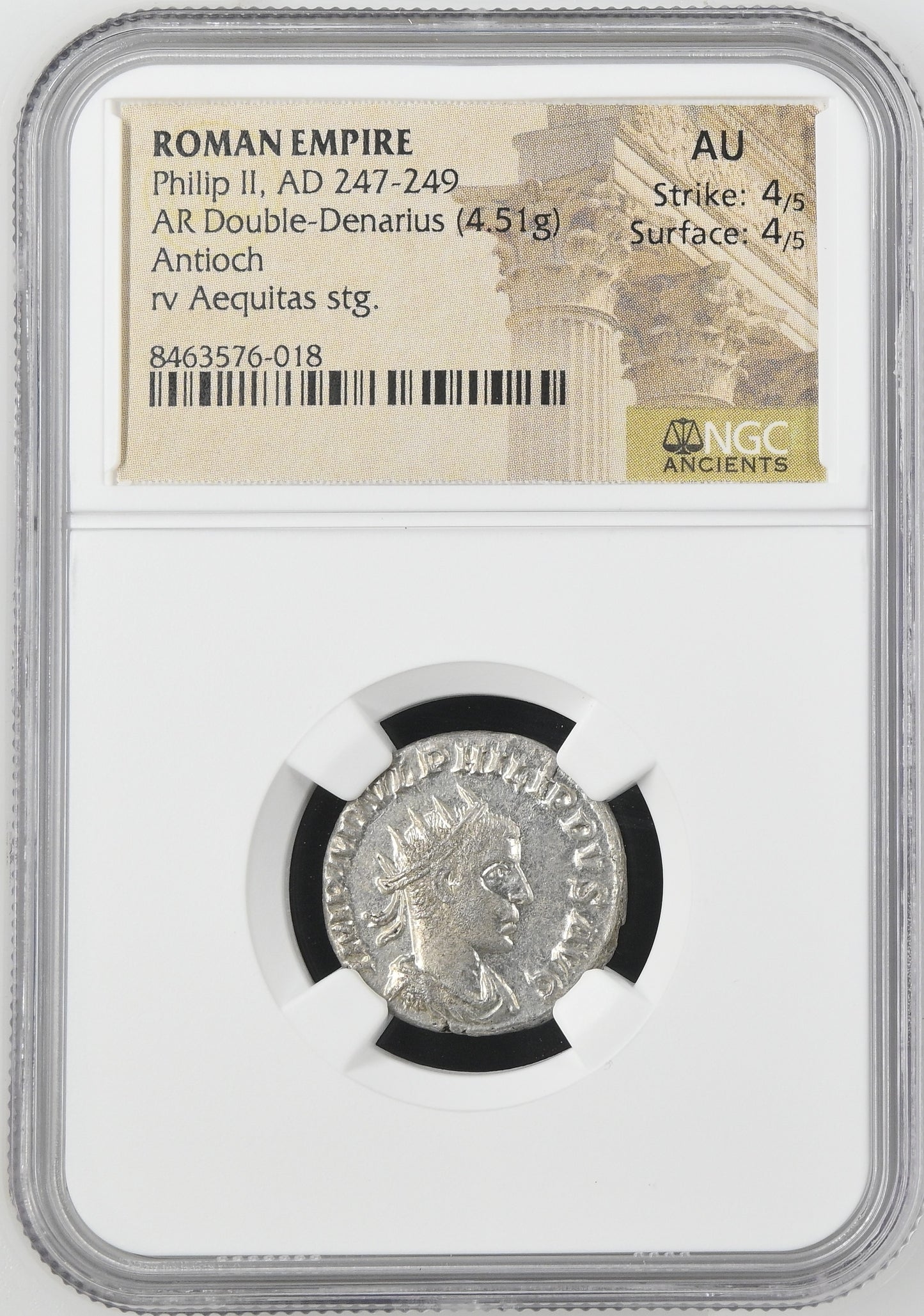 Roman Empire - Philip II - Silver Double-Denarius - NGC AU - RIC:240a