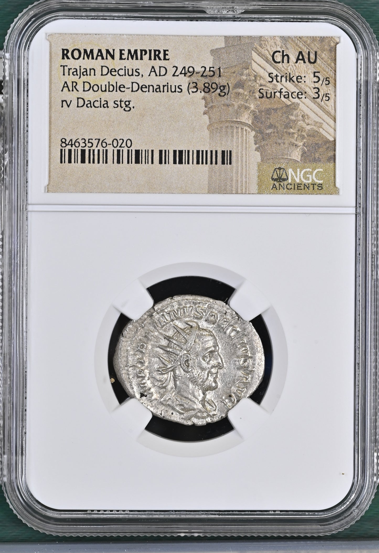 Roman Empire - Trajan Decius - Silver Double-Denarius - NGC Ch AU - RIC:12b