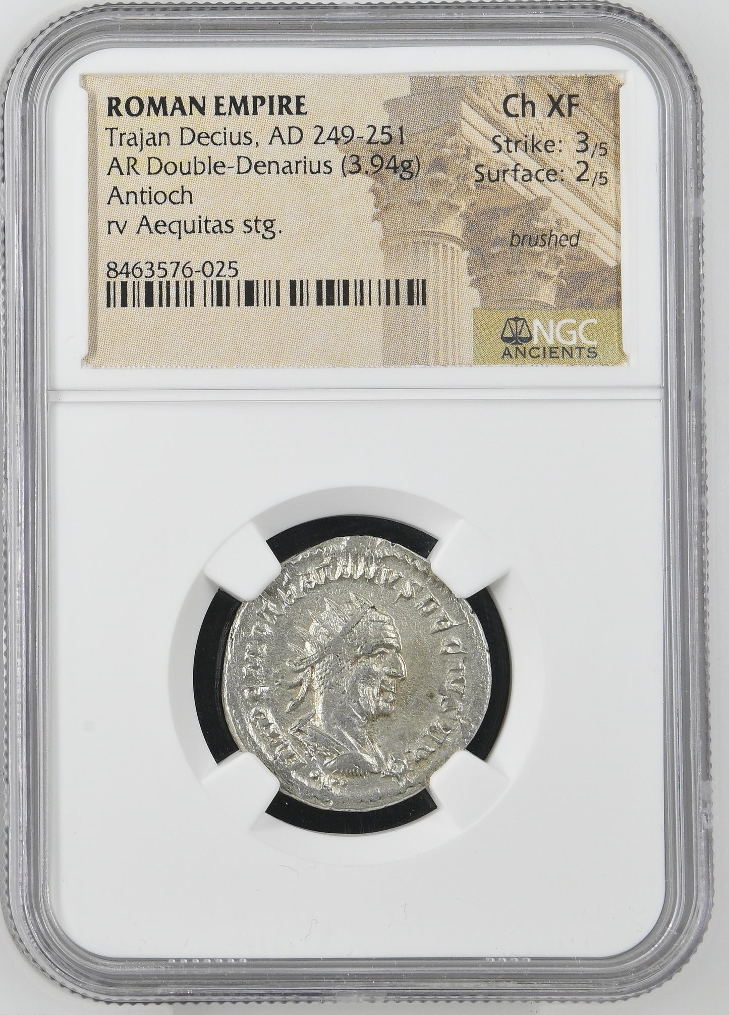 Roman Empire - Trajan Decius - Silver Double-Denarius - NGC Ch XF - RIC:80