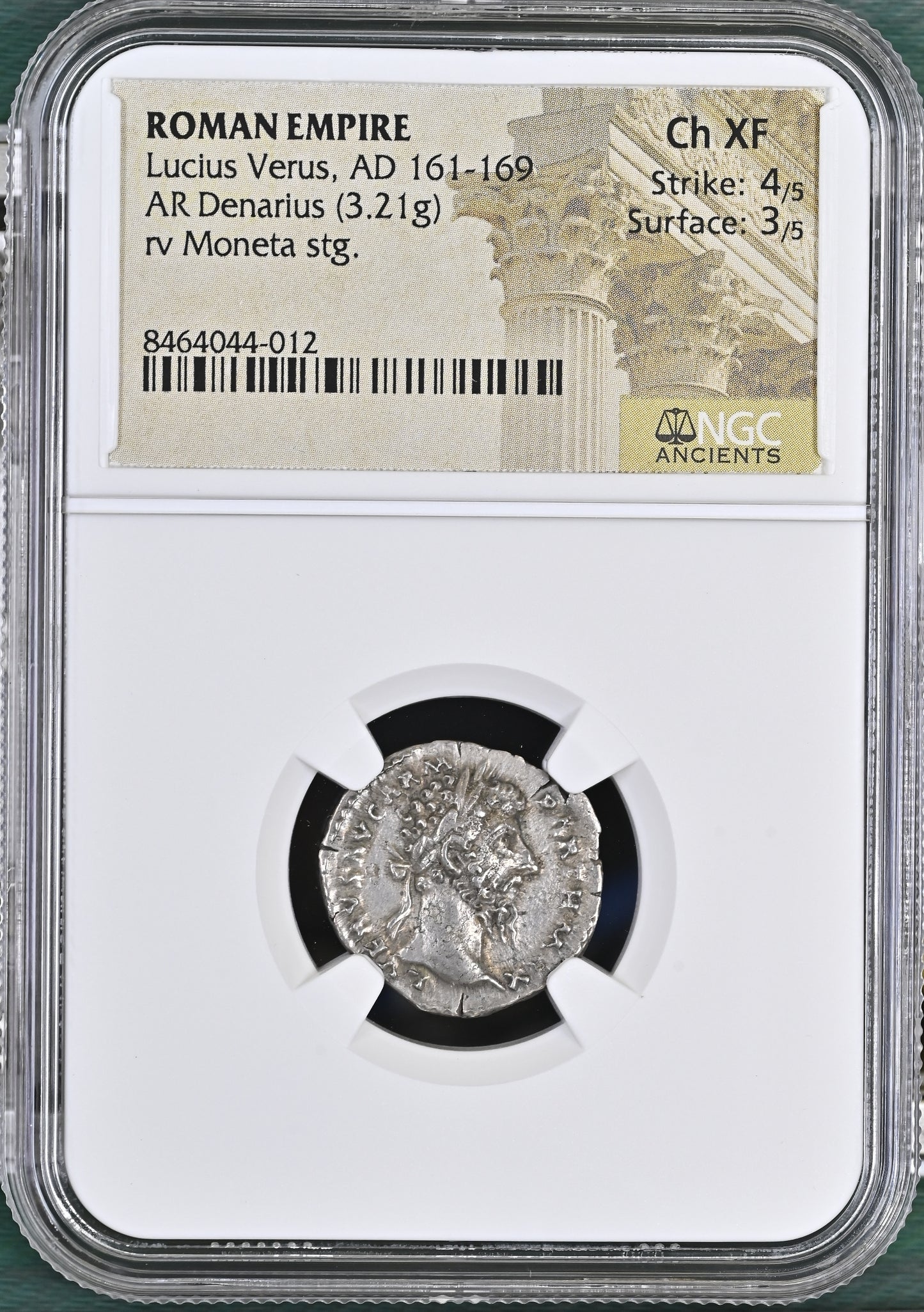 Roman Empire - Lucius Verus - Silver Denarius - NGC Ch XF - RIC:590