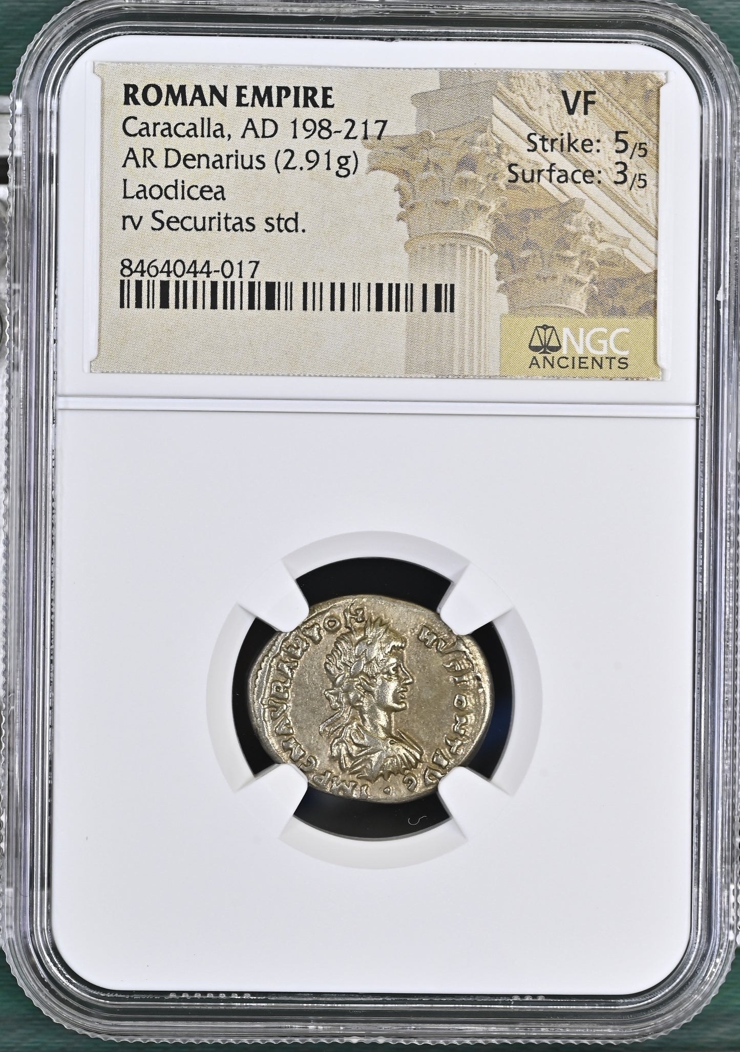 Roman Empire - Caracalla - Silver Denarius - NGC VF - RIC:332