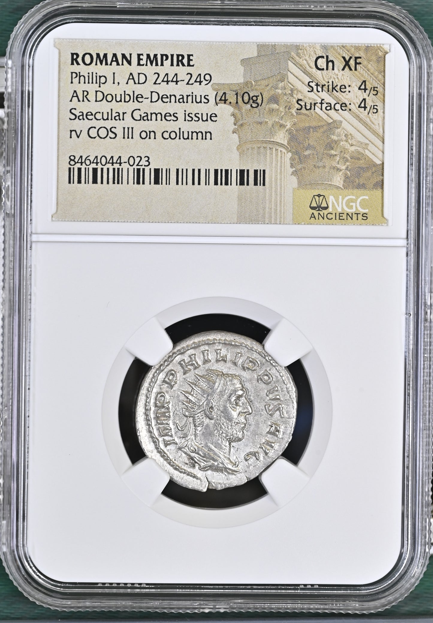 Roman Empire - Philip I - Silver Double-Denarius - NGC Ch XF - RIC:24c