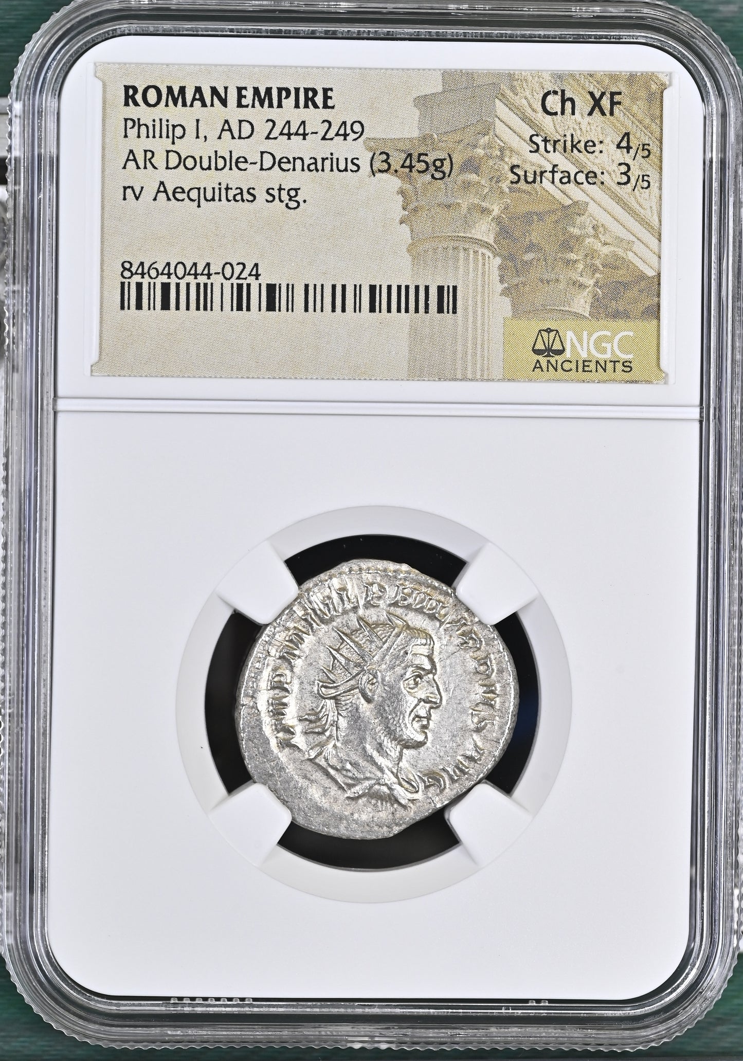 Roman Empire - Philip I - Silver Double-Denarius - NGC Ch XF - RIC:27b