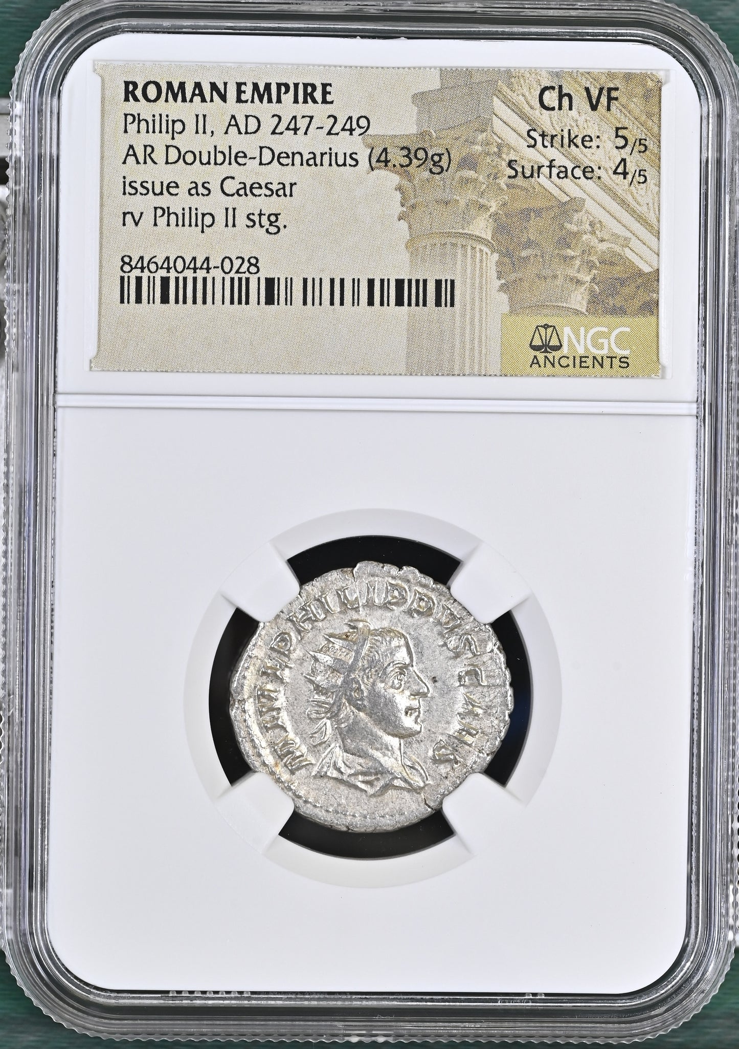 Roman Empire - Philip II - Silver Double-Denarius - NGC Ch VF - RIC:216c