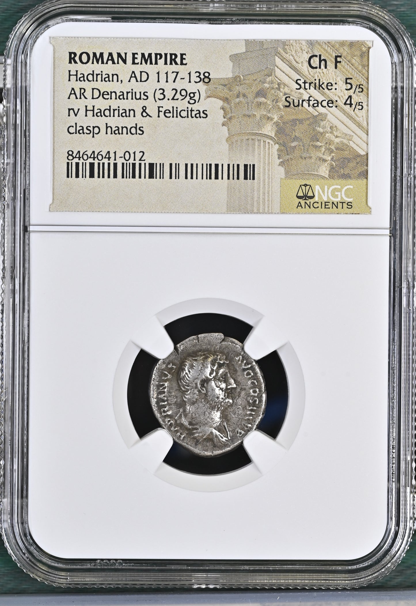 Roman Empire - Hadrian - Silver Denarius - NGC Ch F - RIC:1998