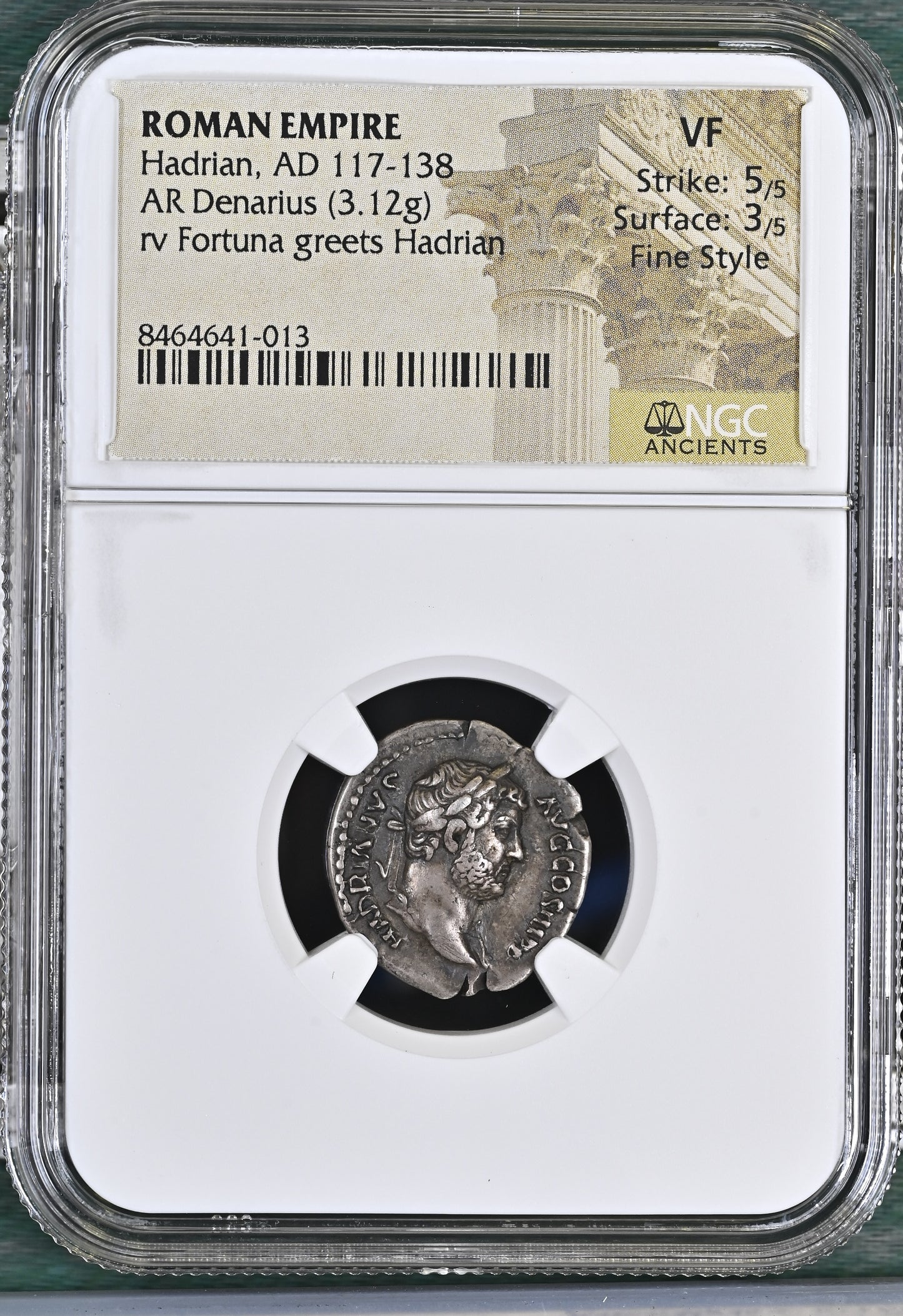 Roman Empire - Hadrian - Silver Denarius - NGC VF - RIC:2000 - Fine Style