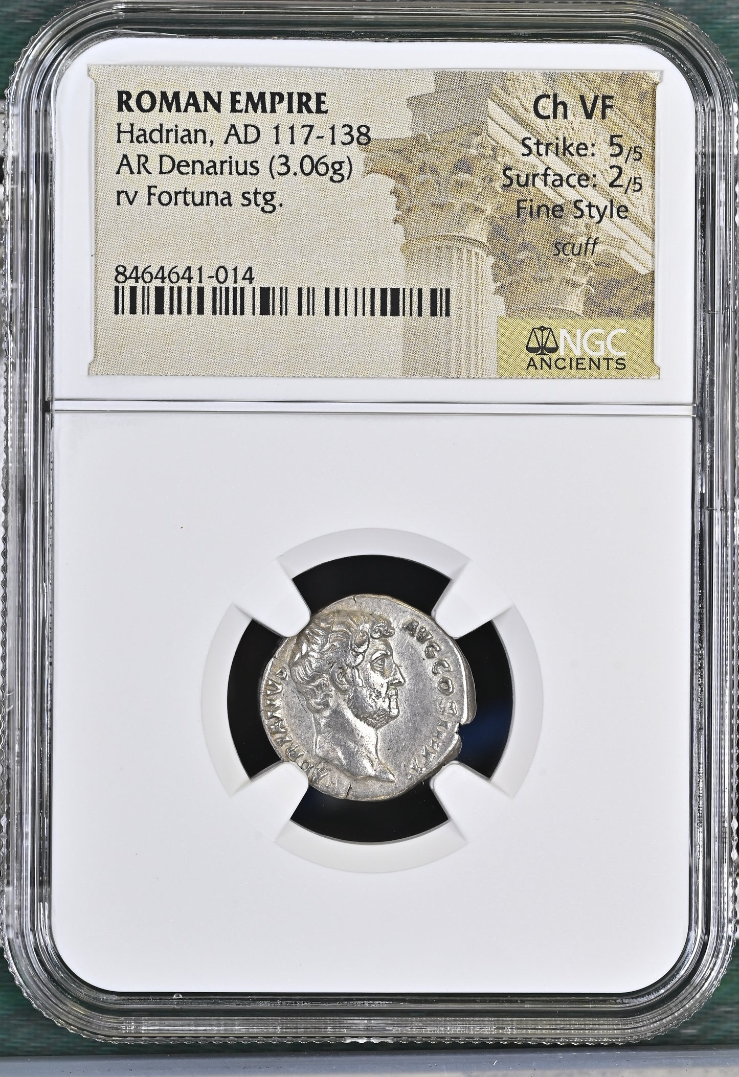 Roman Empire - Hadrian - Silver Denarius - NGC Ch VF - RIC:2200 - Fine Style