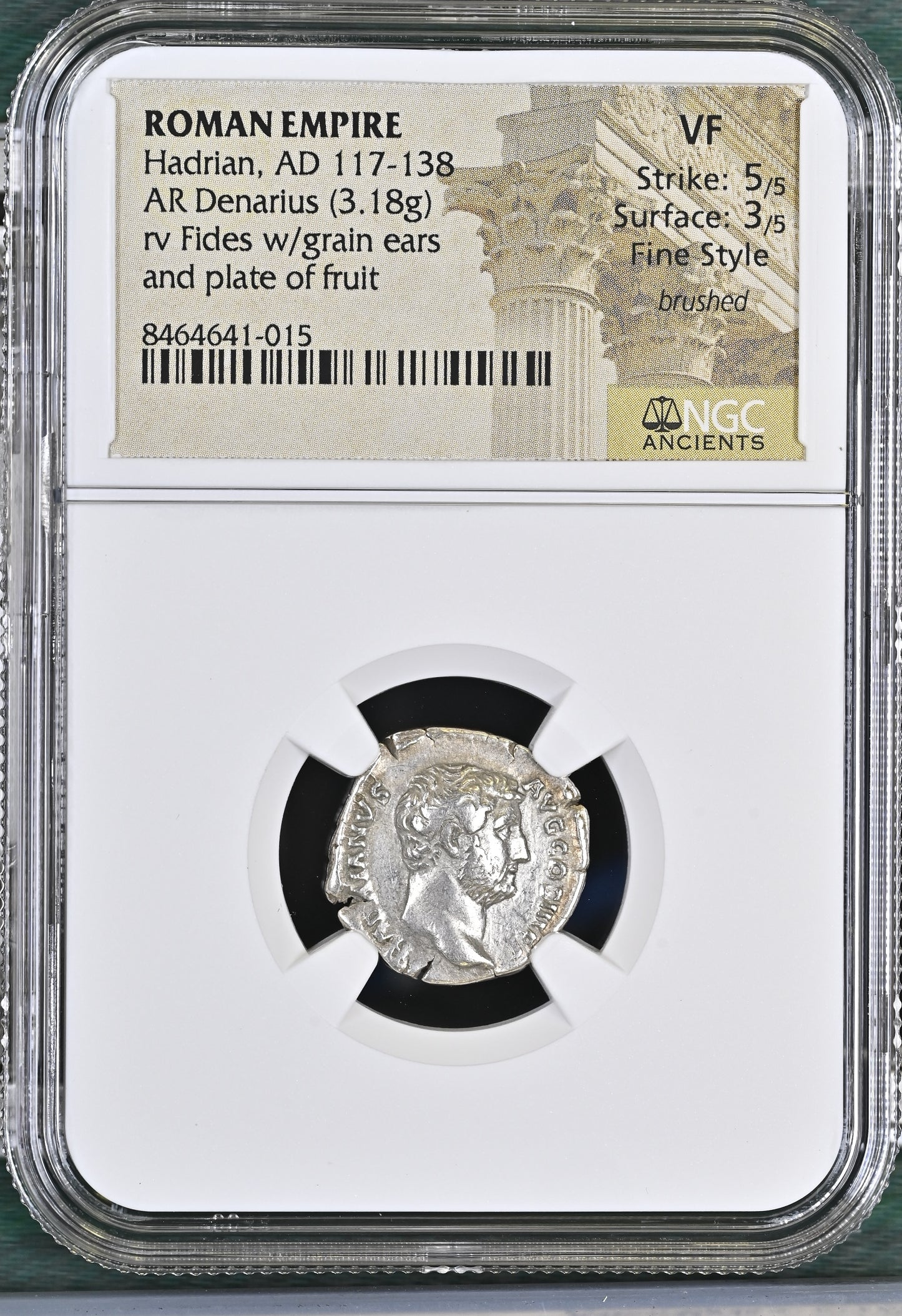 Roman Empire - Hadrian - Silver Denarius - NGC VF - RIC:2335 - Fine Style