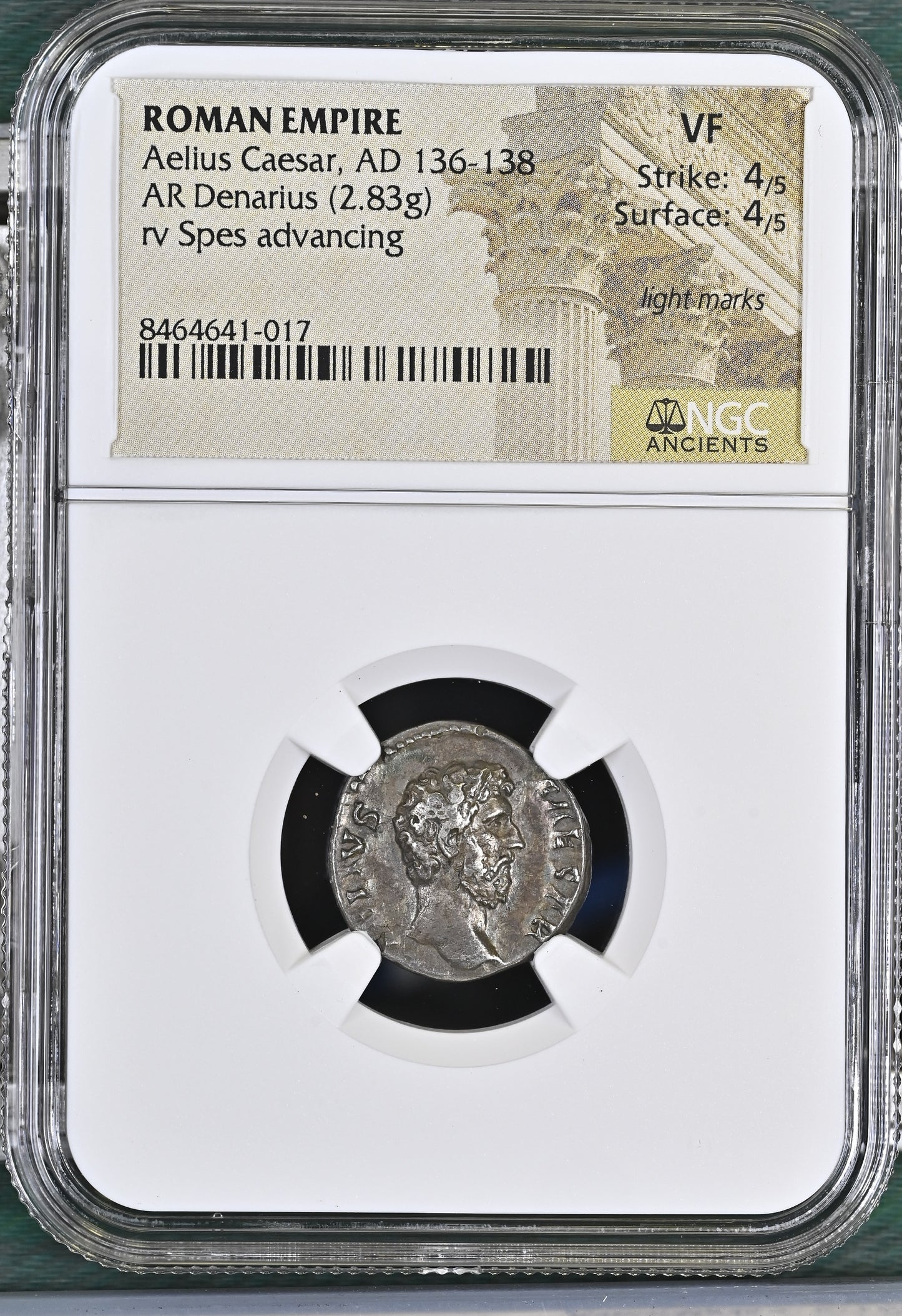 Roman Empire - Aelius Caesar - Silver Denarius - NGC VF - RIC:2648