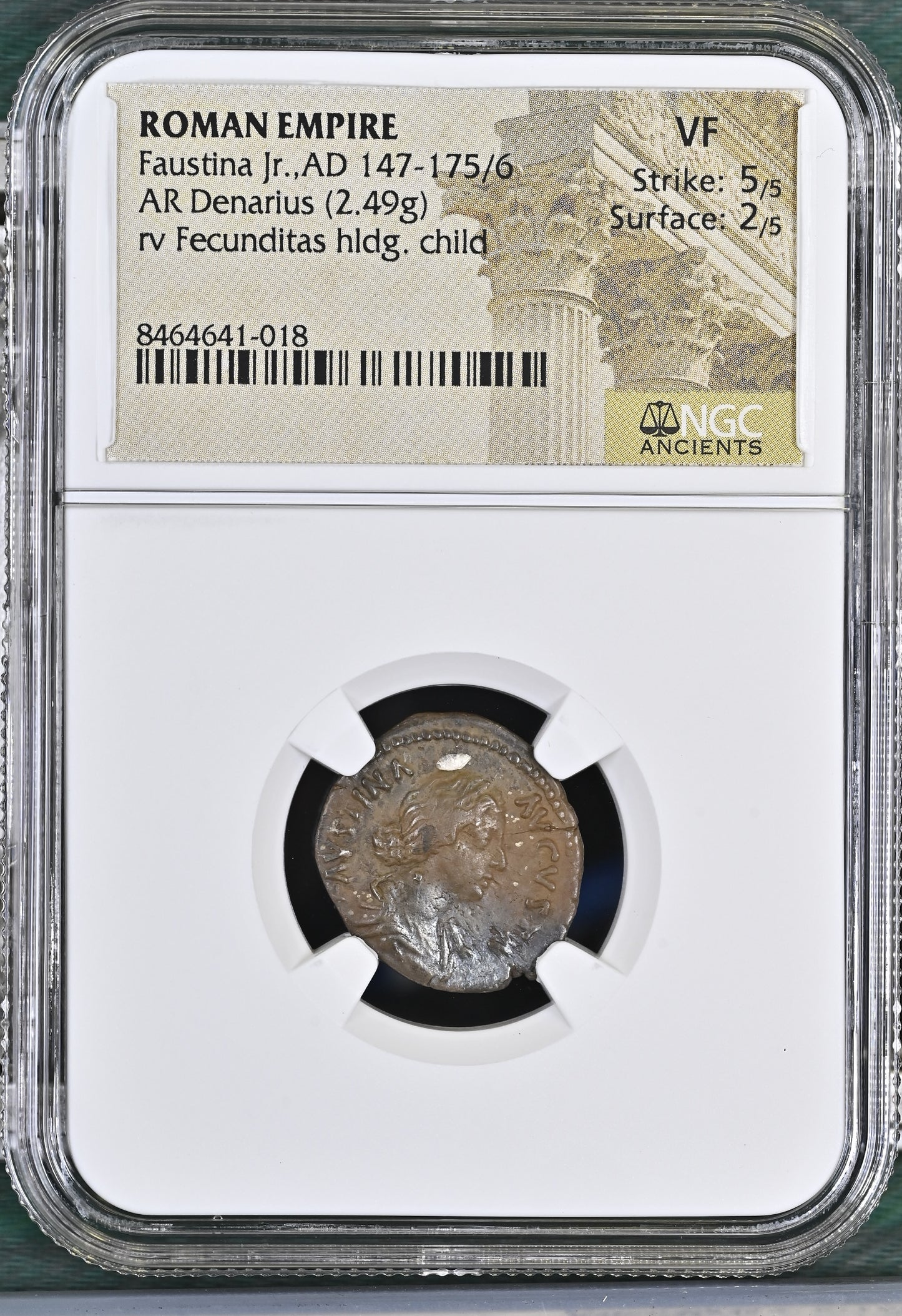 Roman Empire - Faustina II - Silver Denarius - NGC VF