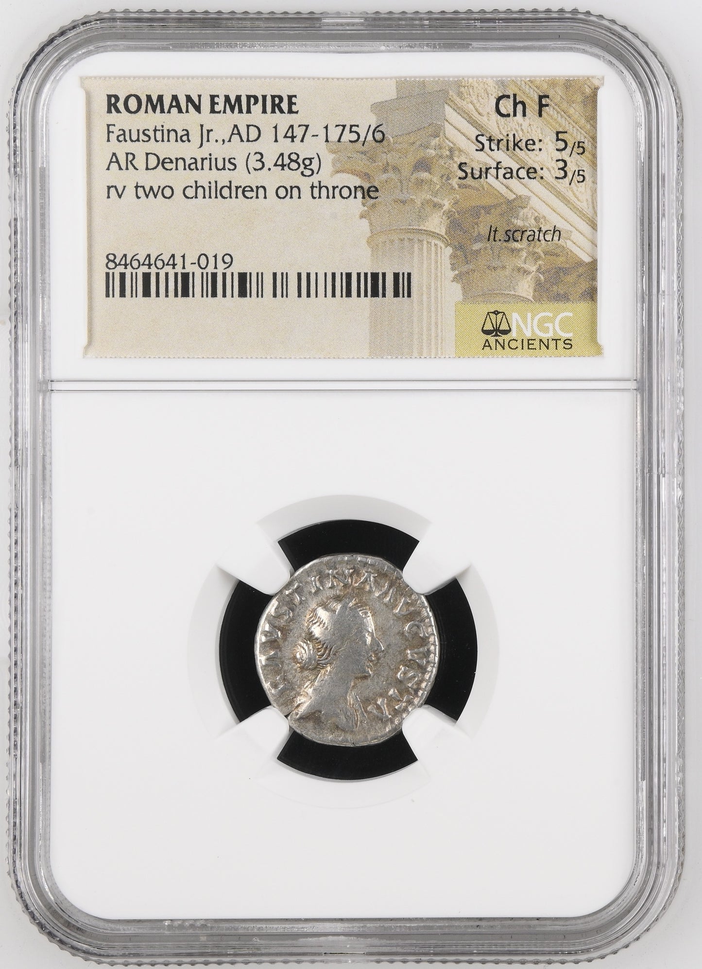 Roman Empire - Faustina II - Silver Denarius - NGC Ch F - RIC:712
