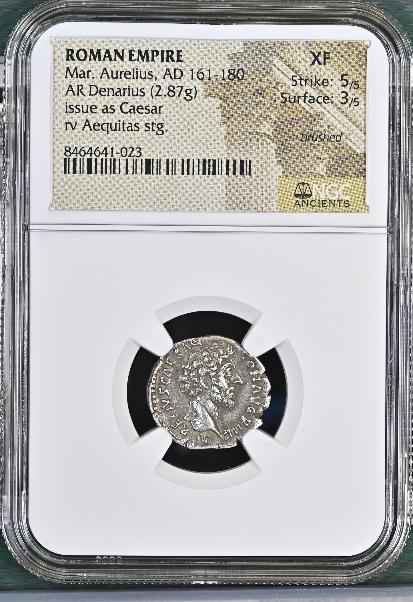 Roman Empire - Marcus Aurelius - Silver Denarius - NGC XF - RIC:466a