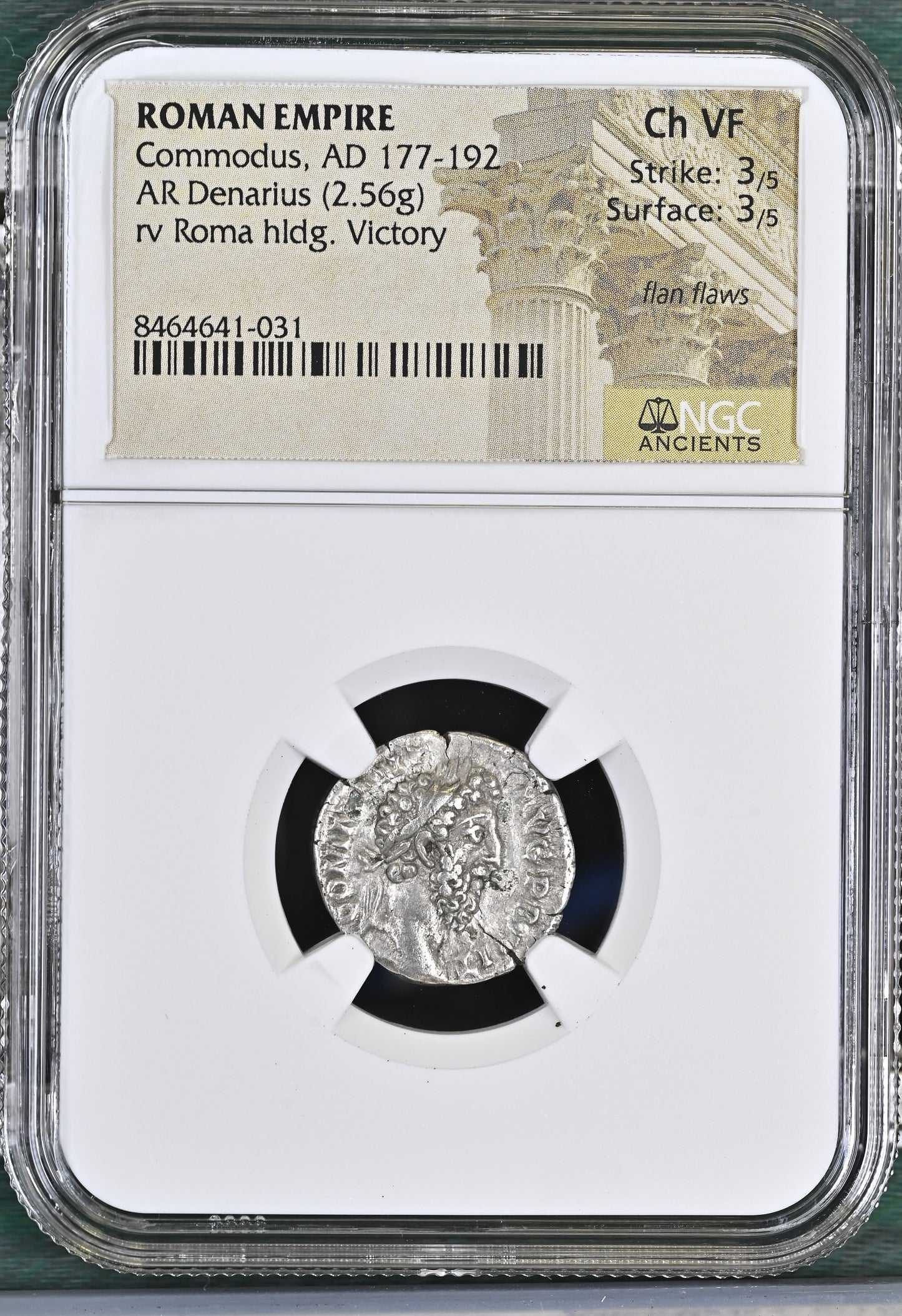 Roman Empire - Commodus - Silver Denarius - NGC Ch VF - RIC:112