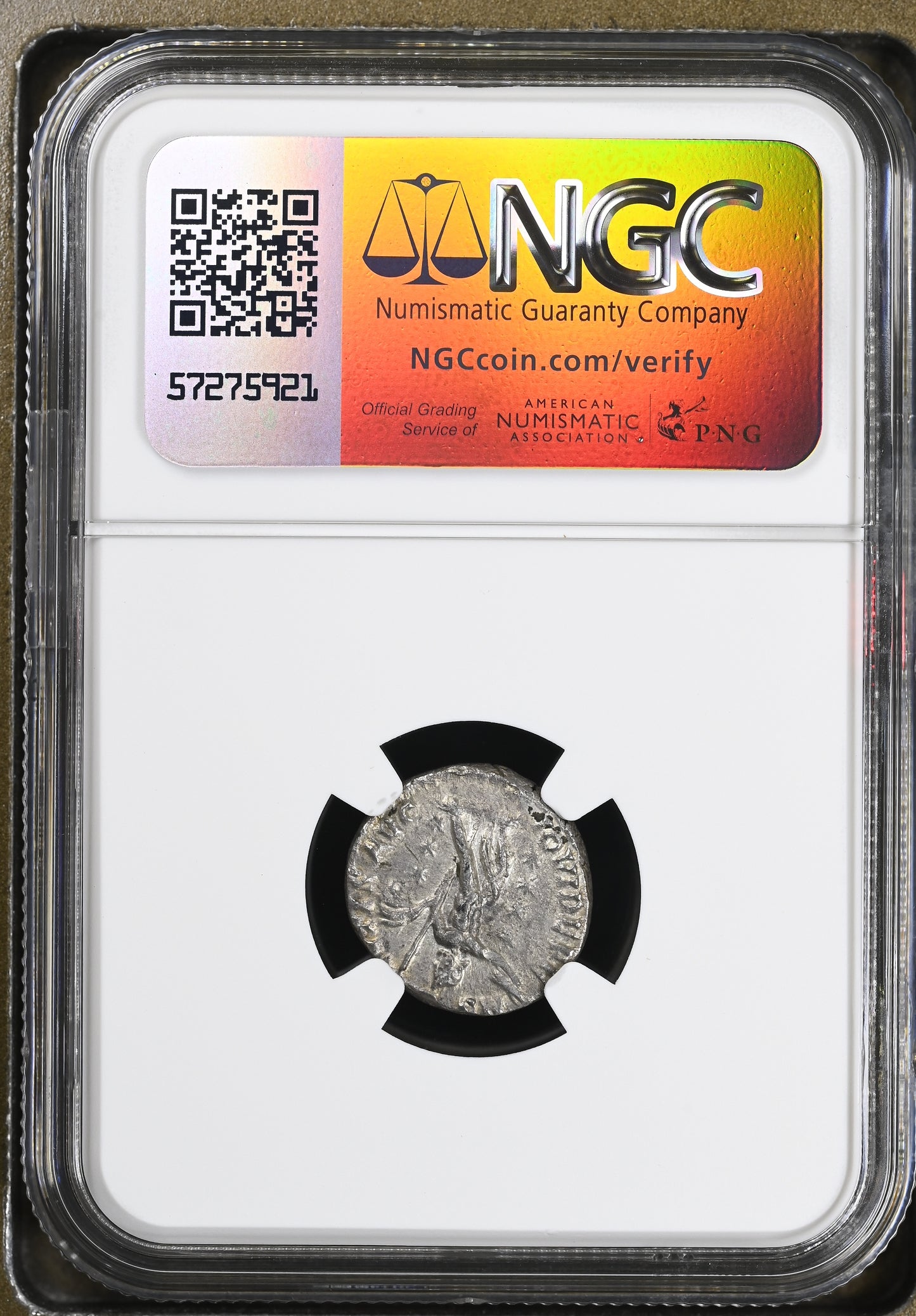 Roman Empire - Commodus - Silver Denarius - NGC Ch XF - RIC:256