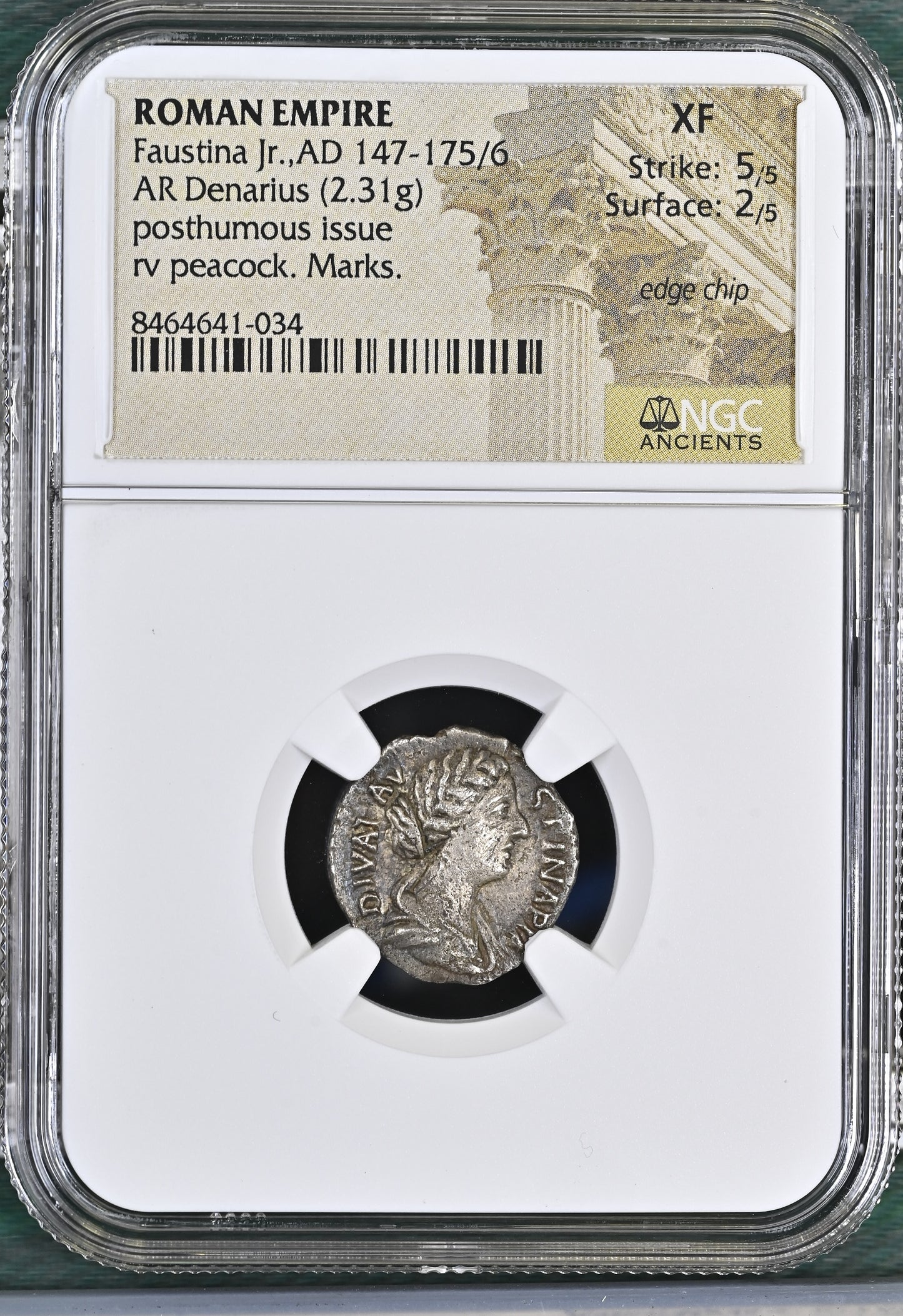Roman Empire - Faustina II - Silver Denarius - NGC XF