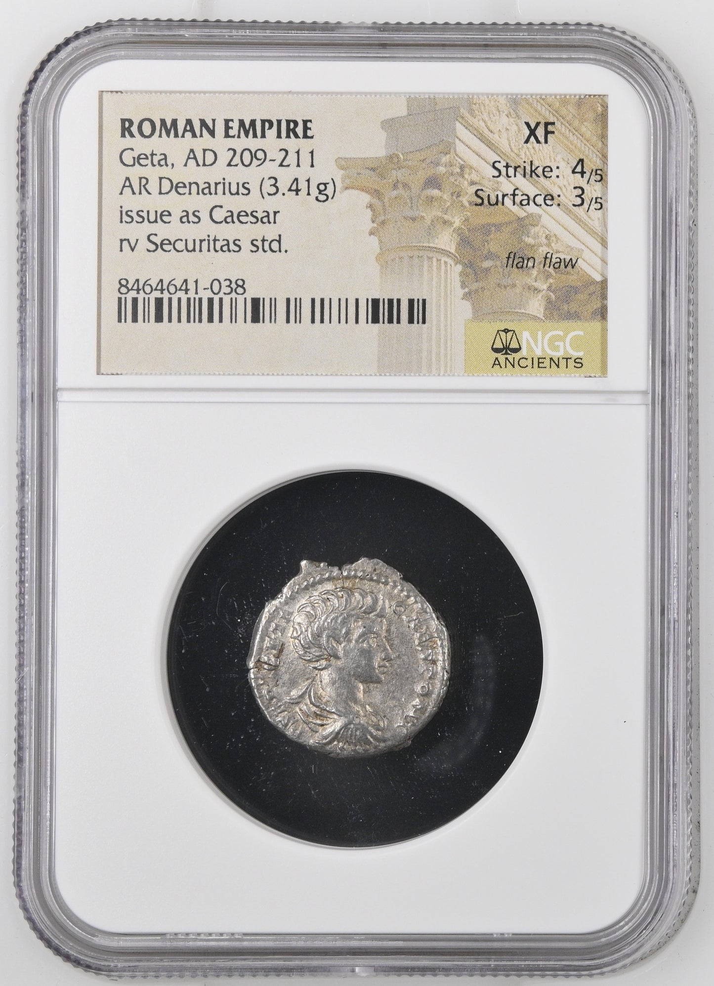 Roman Empire - Geta - Silver Denarius - NGC XF - RIC:20b