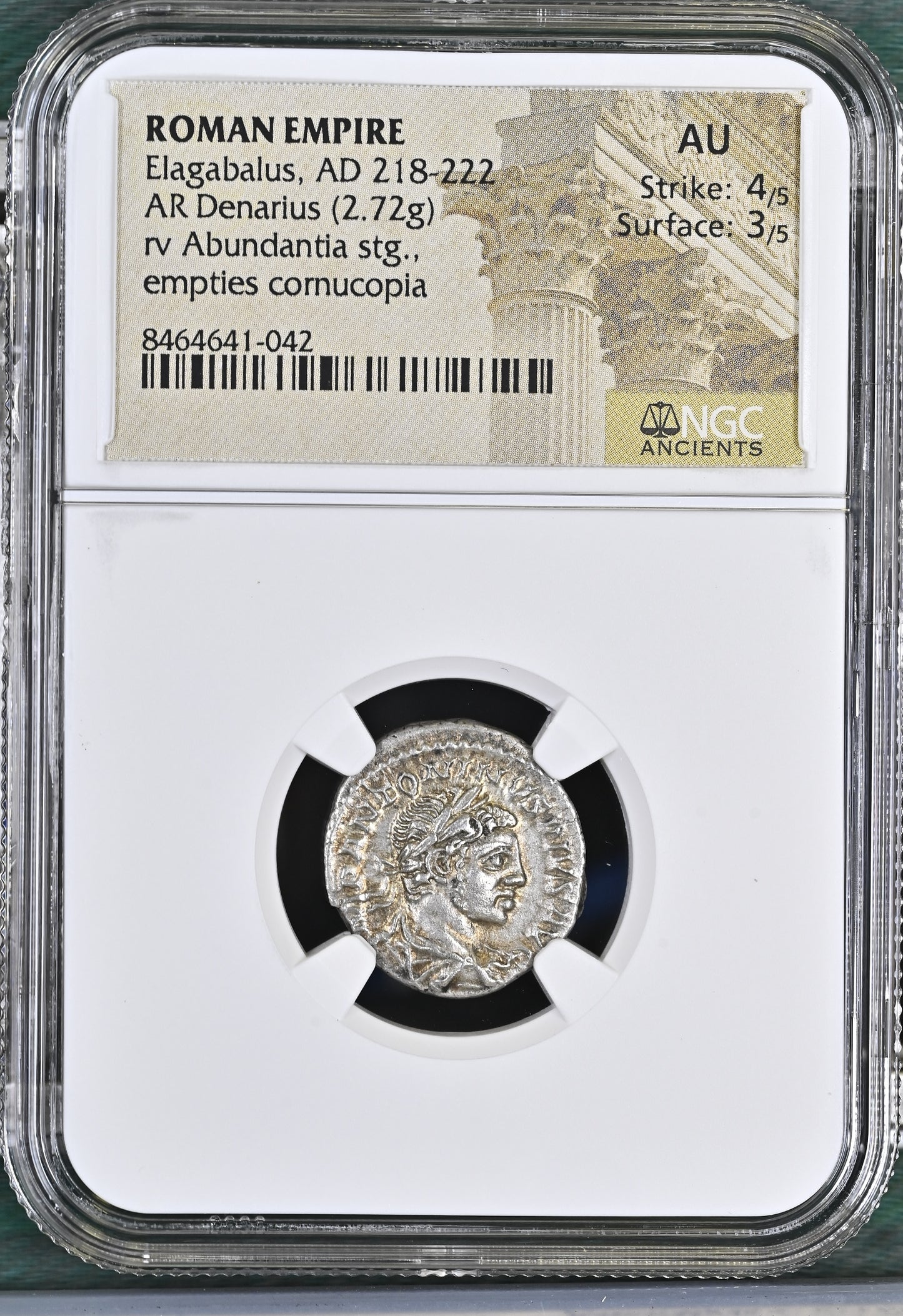 Roman Empire - Elagabalus - Silver Denarius - NGC AU - RIC:56b