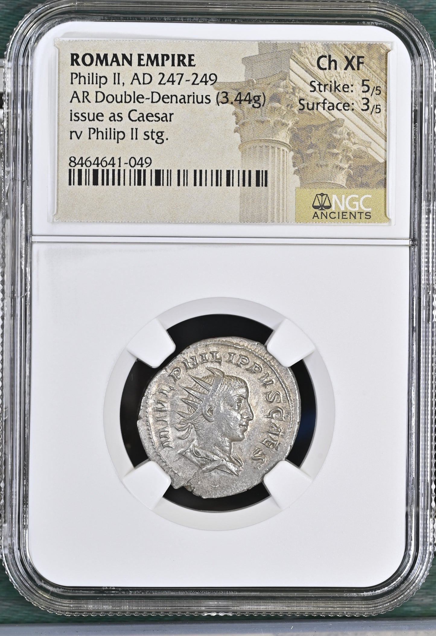 Roman Empire - Philip II - Silver Double-Denarius - NGC Ch XF - RIC:218d