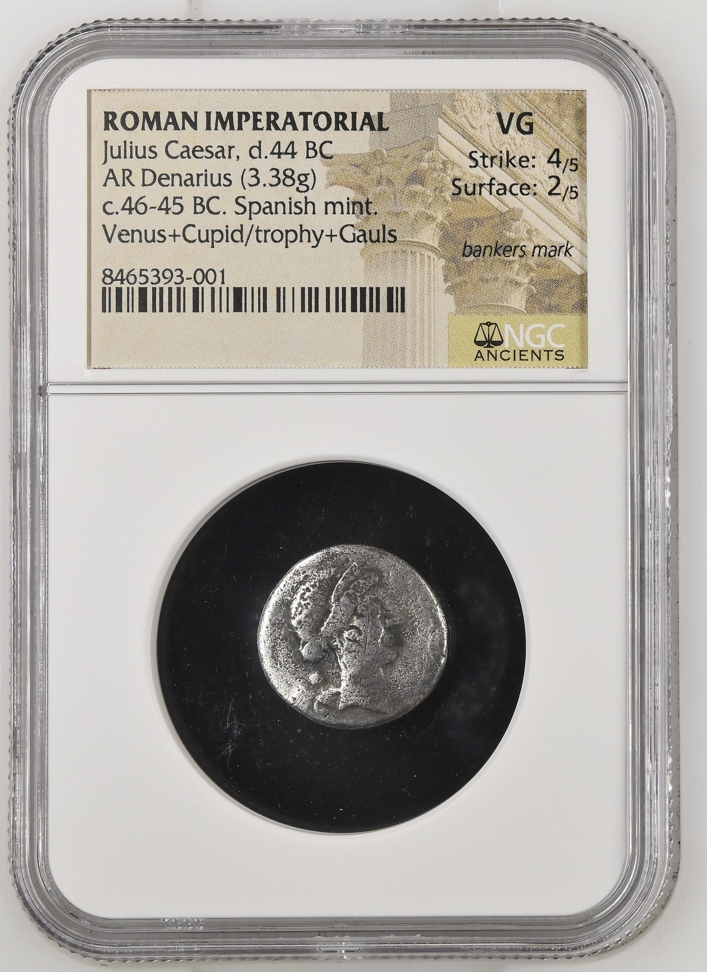 Roman Imperatorial - Julius Caesar - Silver Denarius - NGC VG - Crawf. 468/1