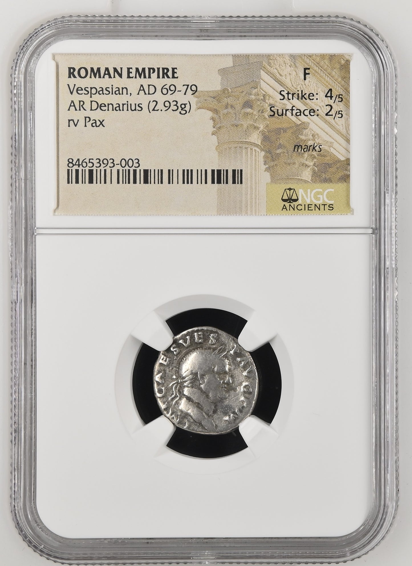 Roman Empire - Vespasian - Silver Denarius - NGC F - RIC:41