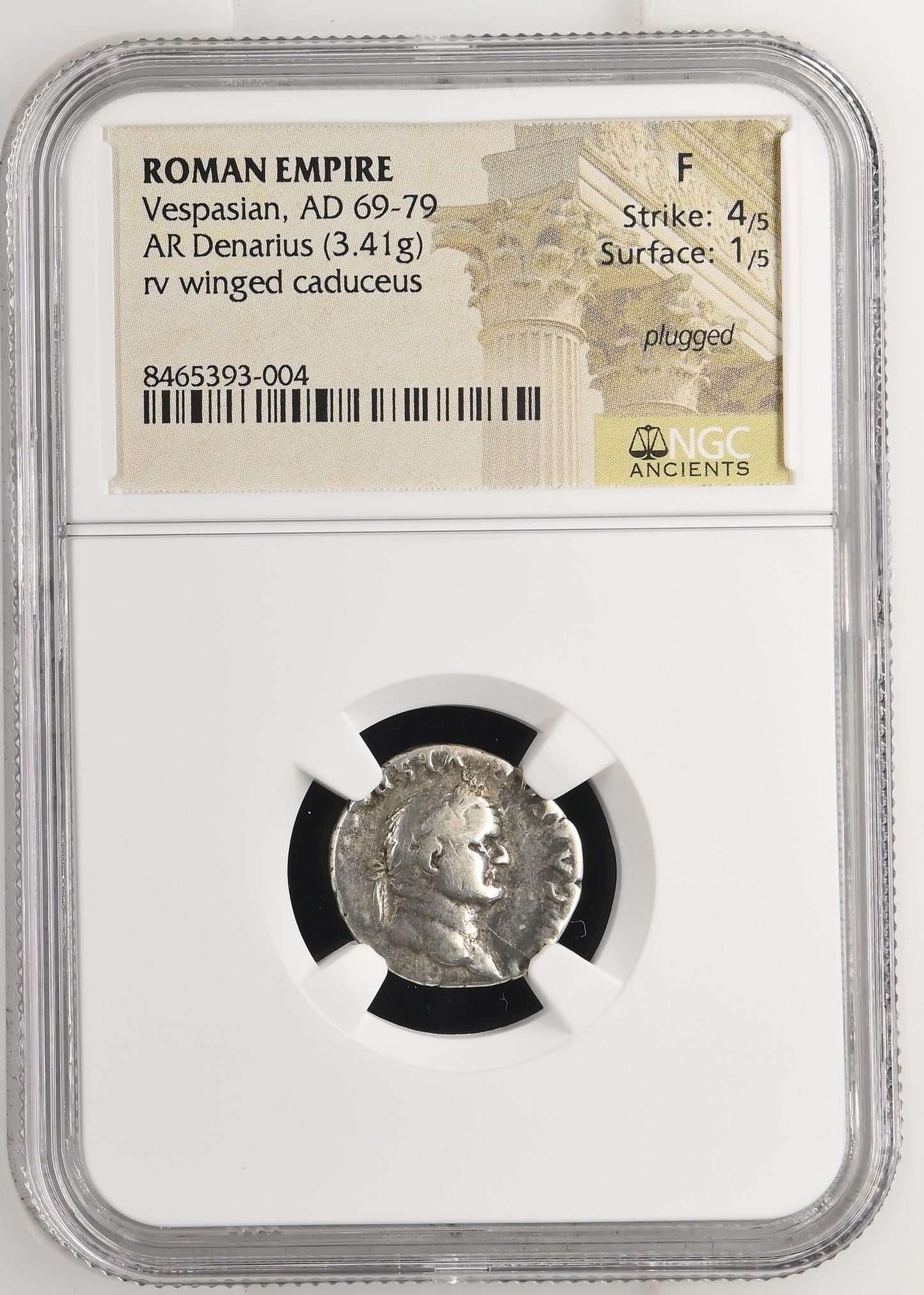 Roman Empire - Vespasian - Silver Denarius - NGC F - RIC:703