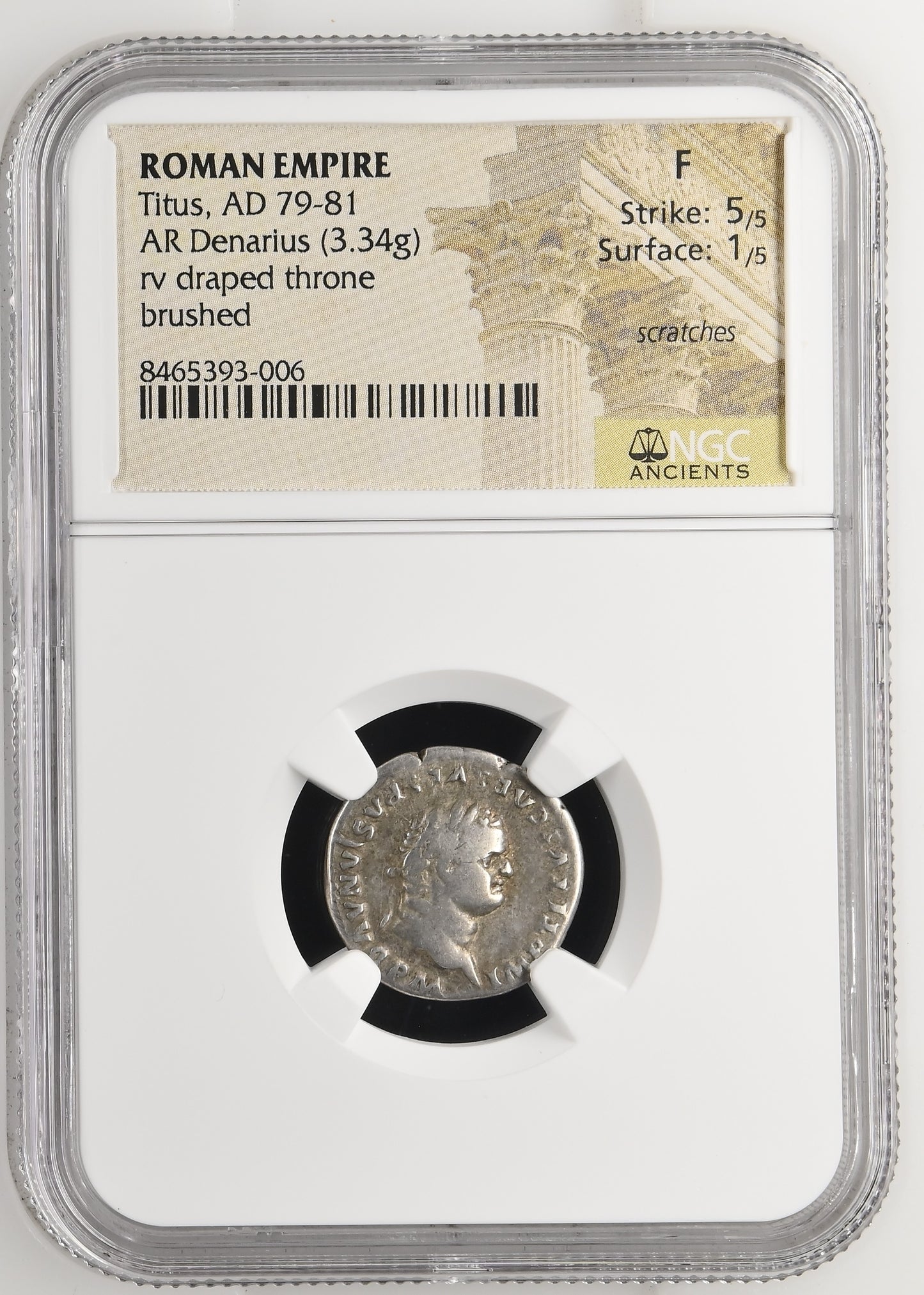 Roman Empire - Titus - Silver Denarius - NGC F - RIC:122