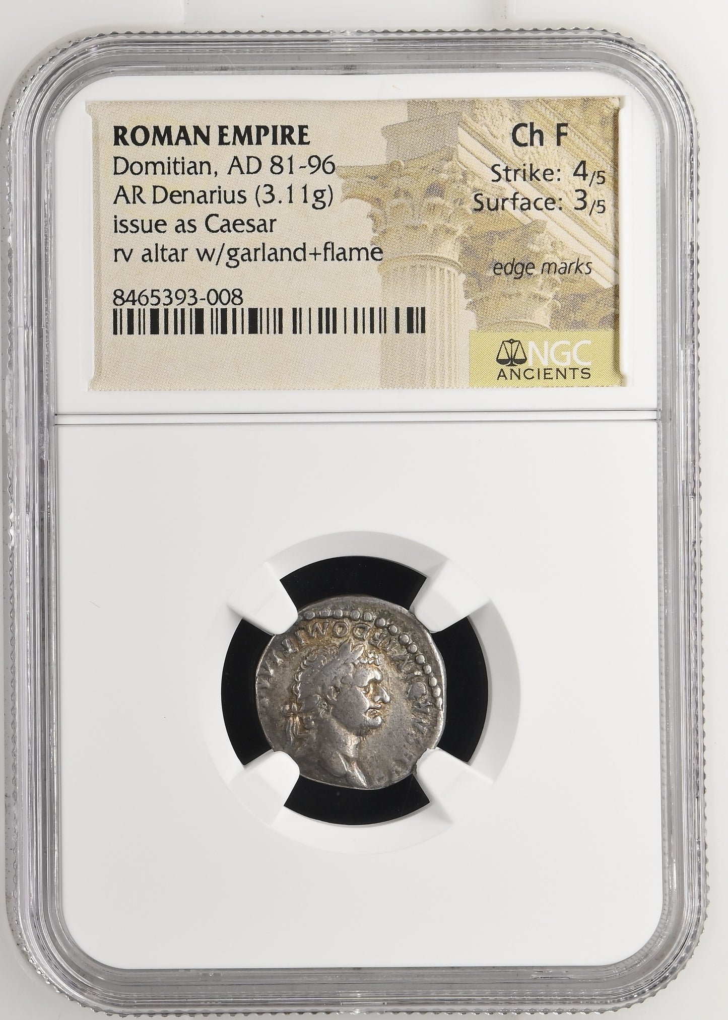 Roman Empire - Domitian - Silver Denarius - NGC Ch F - RIC:266
