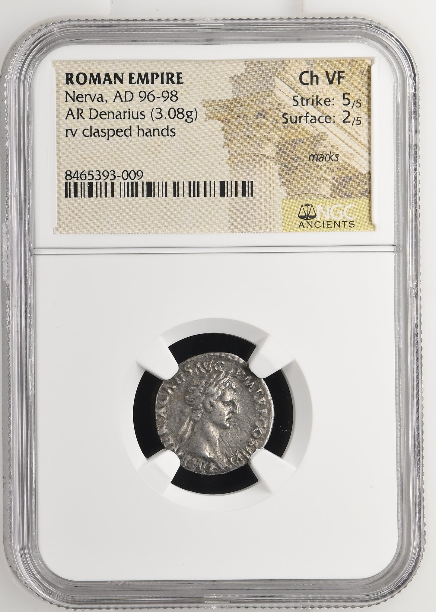Roman Empire - Nerva - Silver Denarius - NGC Ch VF - RIC:2