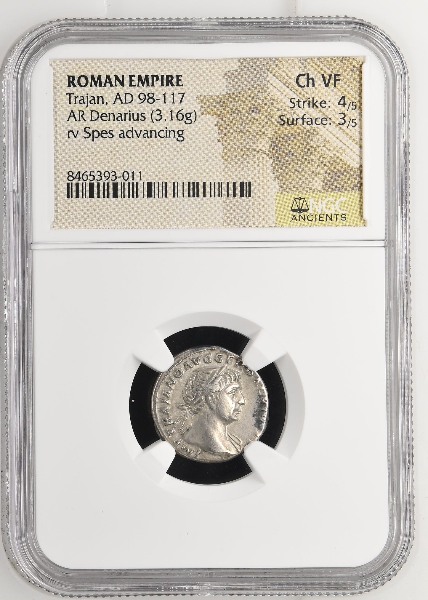 Roman Empire - Trajan - Silver Denarius - NGC Ch VF - RIC:127