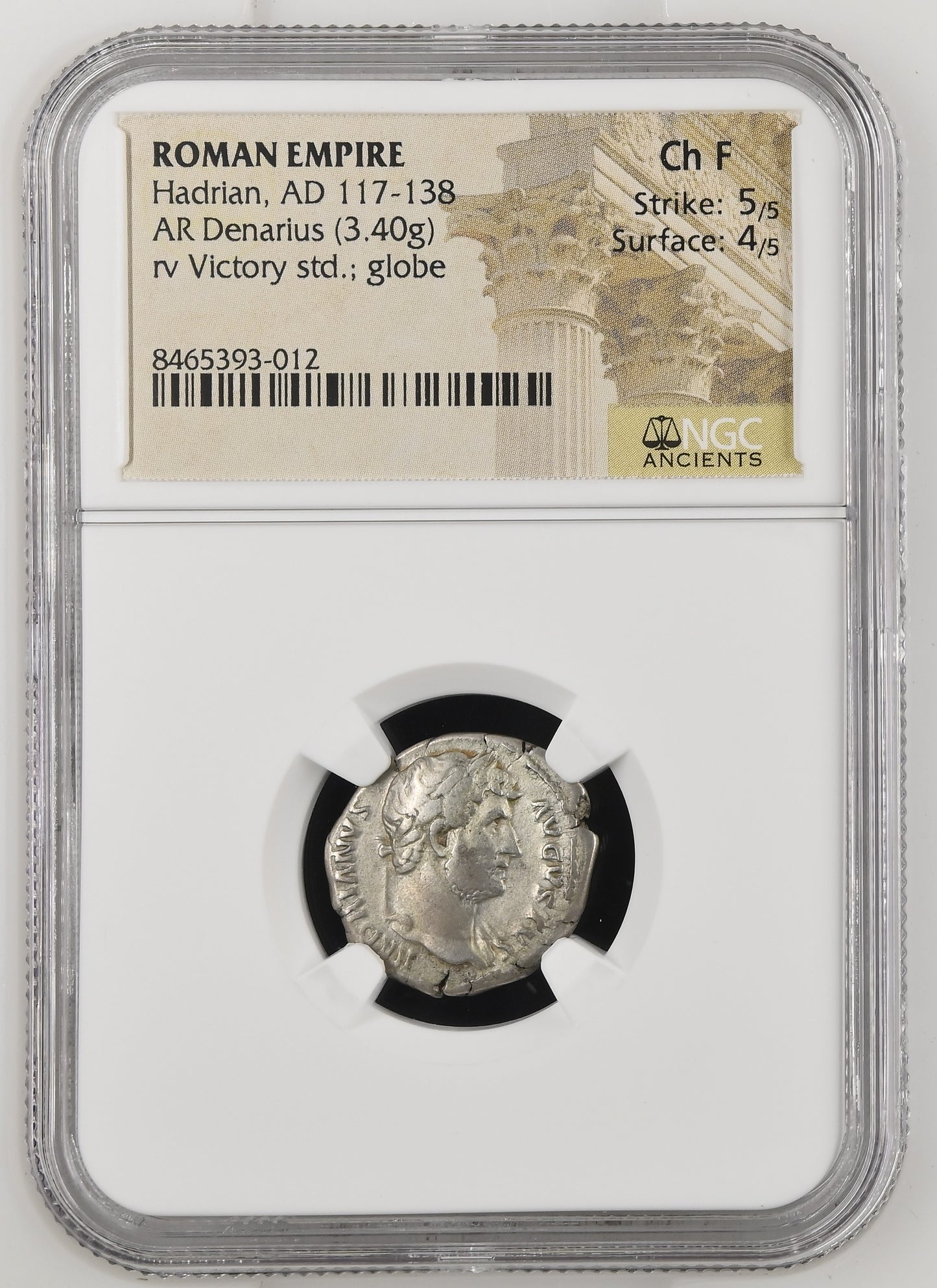 Roman Empire - Hadrian - Silver Denarius - NGC Ch F - RIC:859