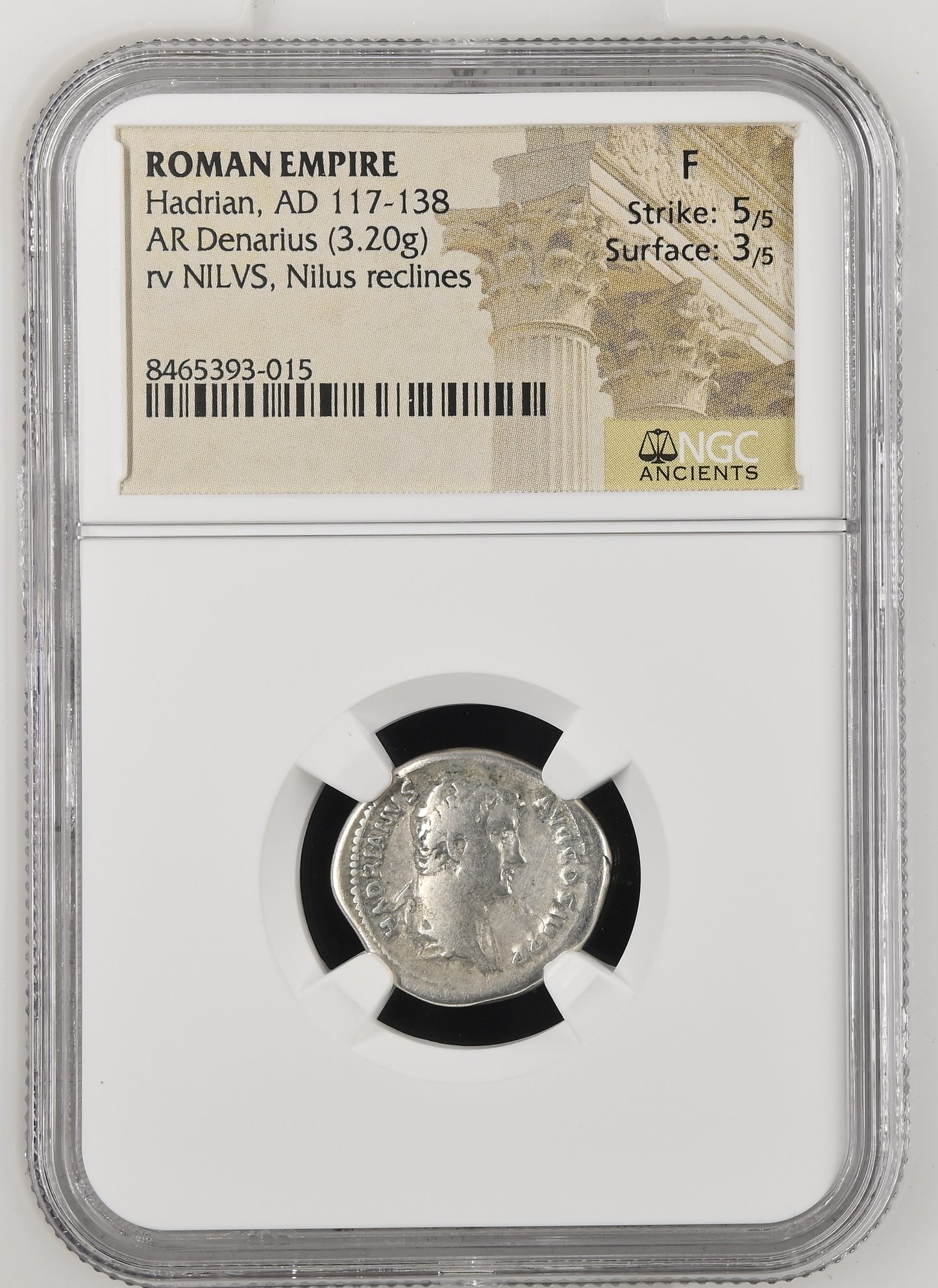 Roman Empire - Hadrian - Silver Denarius - NGC F - RIC:1547